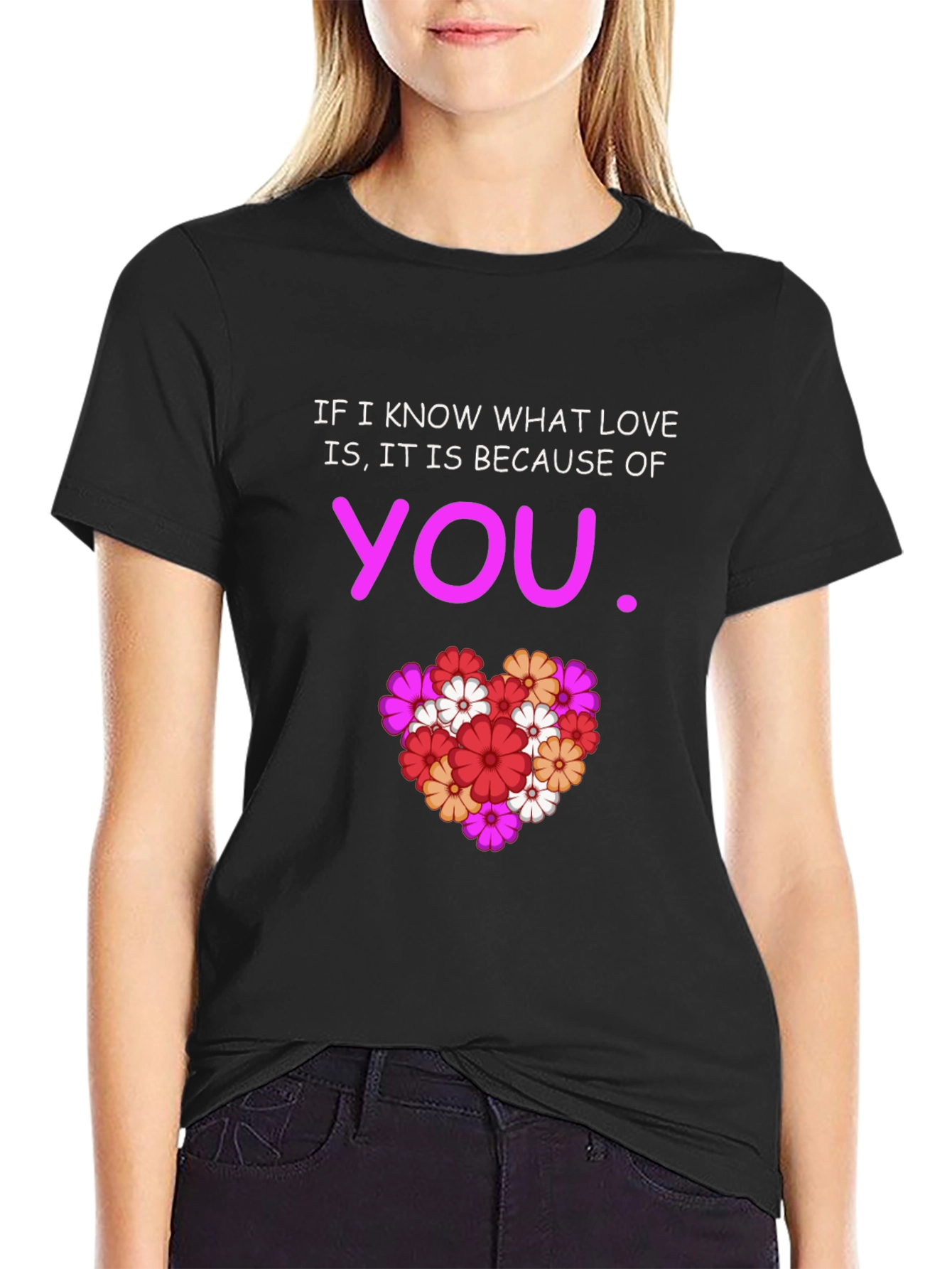 Black Love is You T-Shirt - Floral Heart Graphic Tee view 2