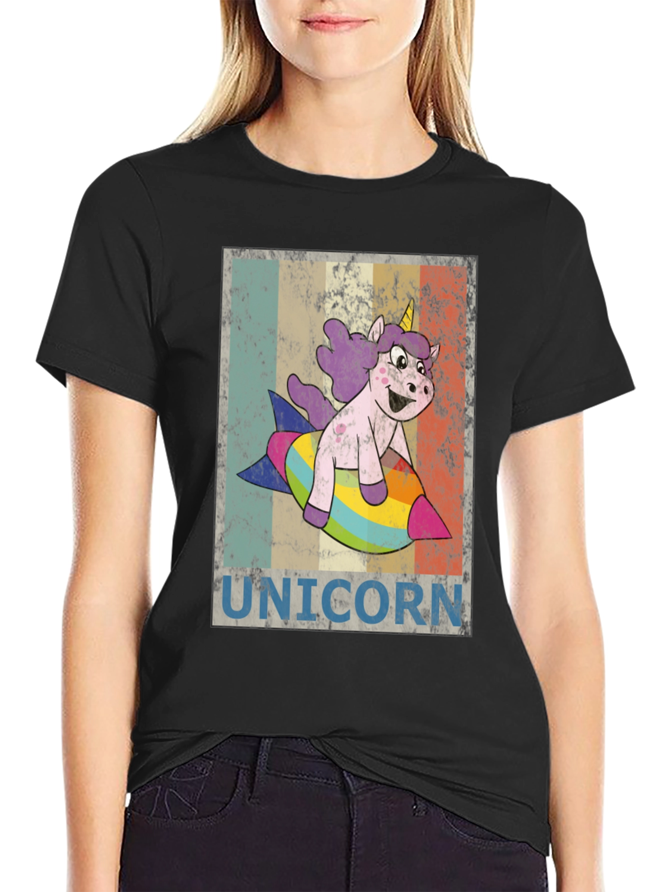 Black Unicorn Rocket Ride Graphic Tee - Fun & Unique! view 2