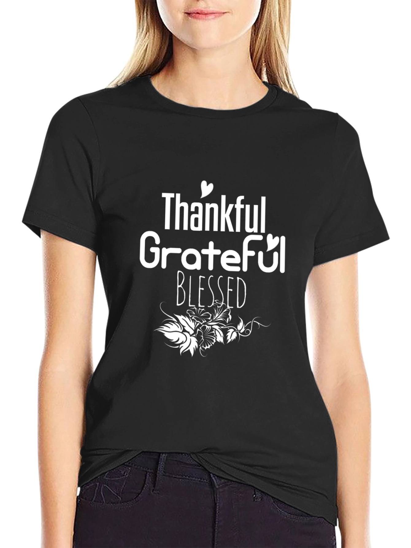 Black Thankful Grateful Blessed Black T-Shirt view 2