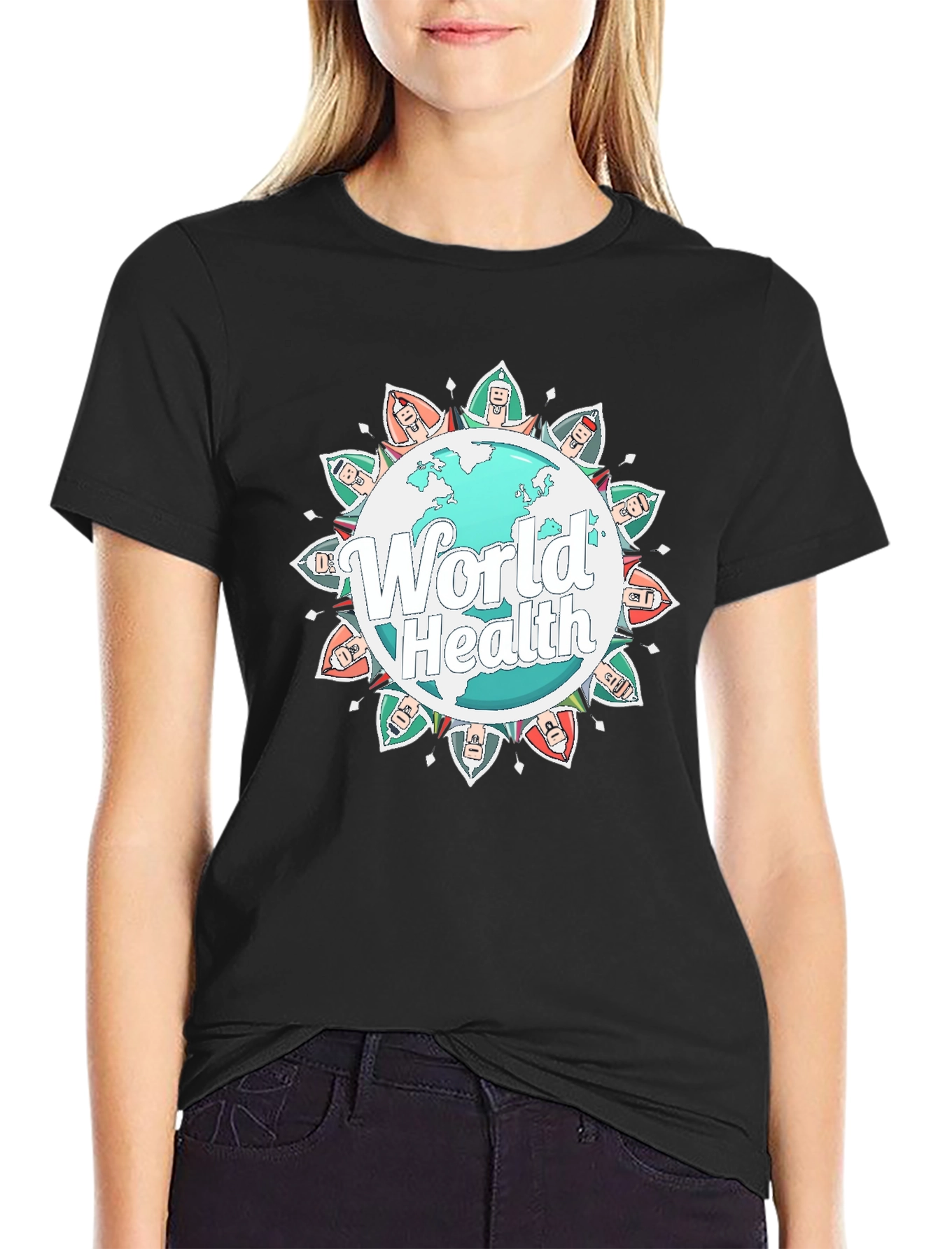 Black World Health Graphic Tee - Unisex Black T-Shirt view 2