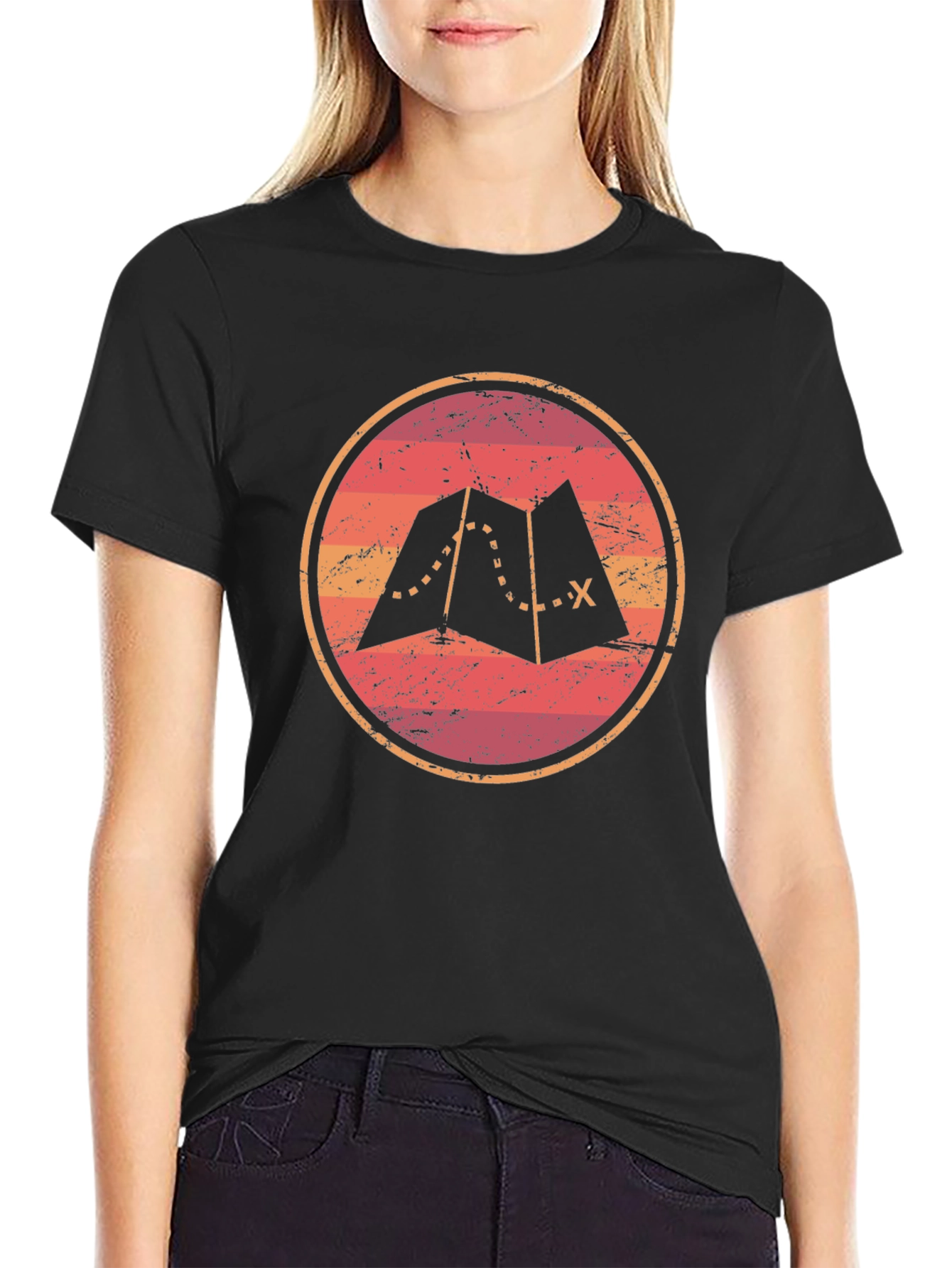 Black Adventure Map Graphic Tee - Unisex Soft Black T-Shirt view 2