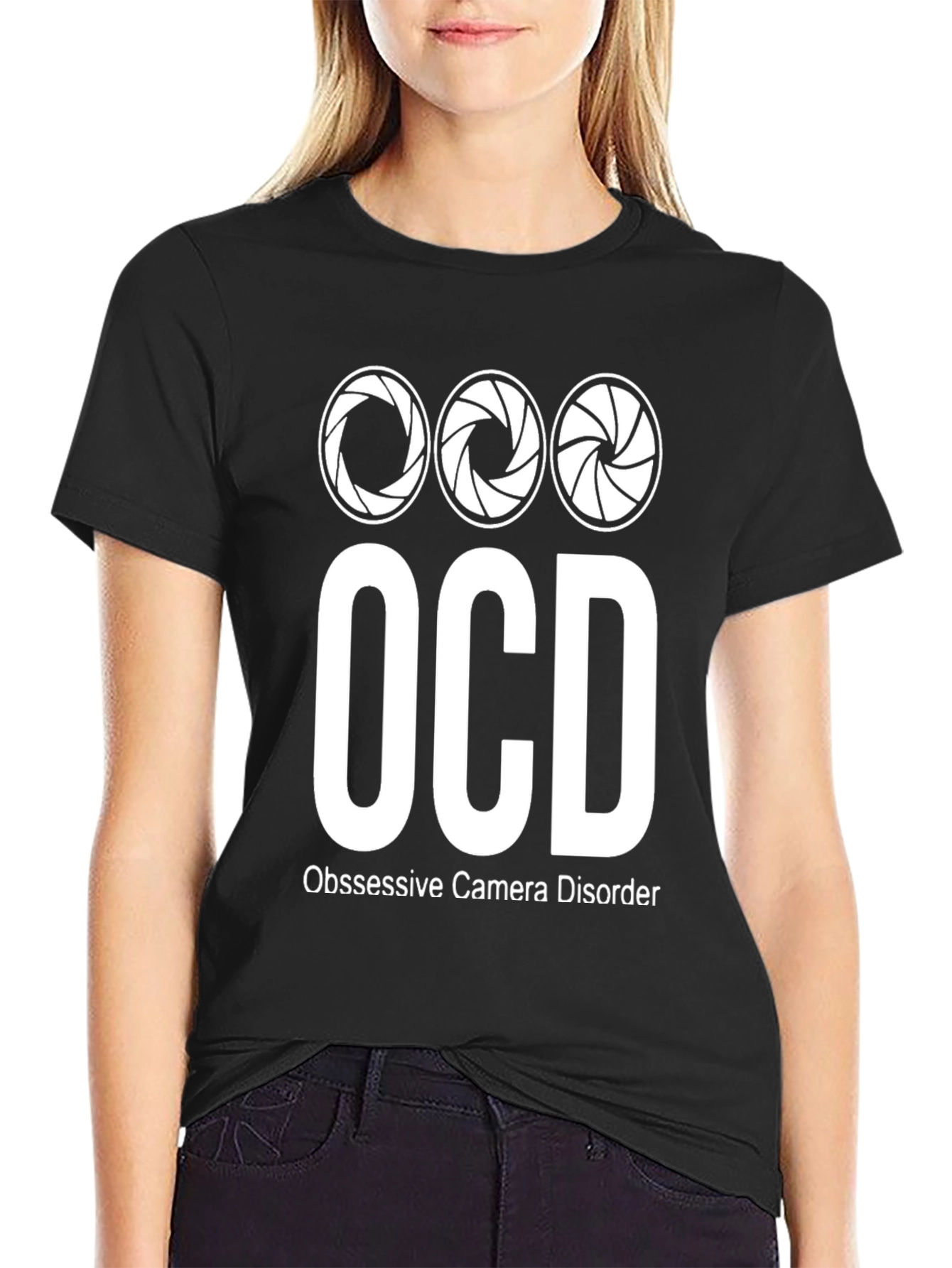Black OCD Obsessive Camera Disorder Graphic T-Shirt view 2