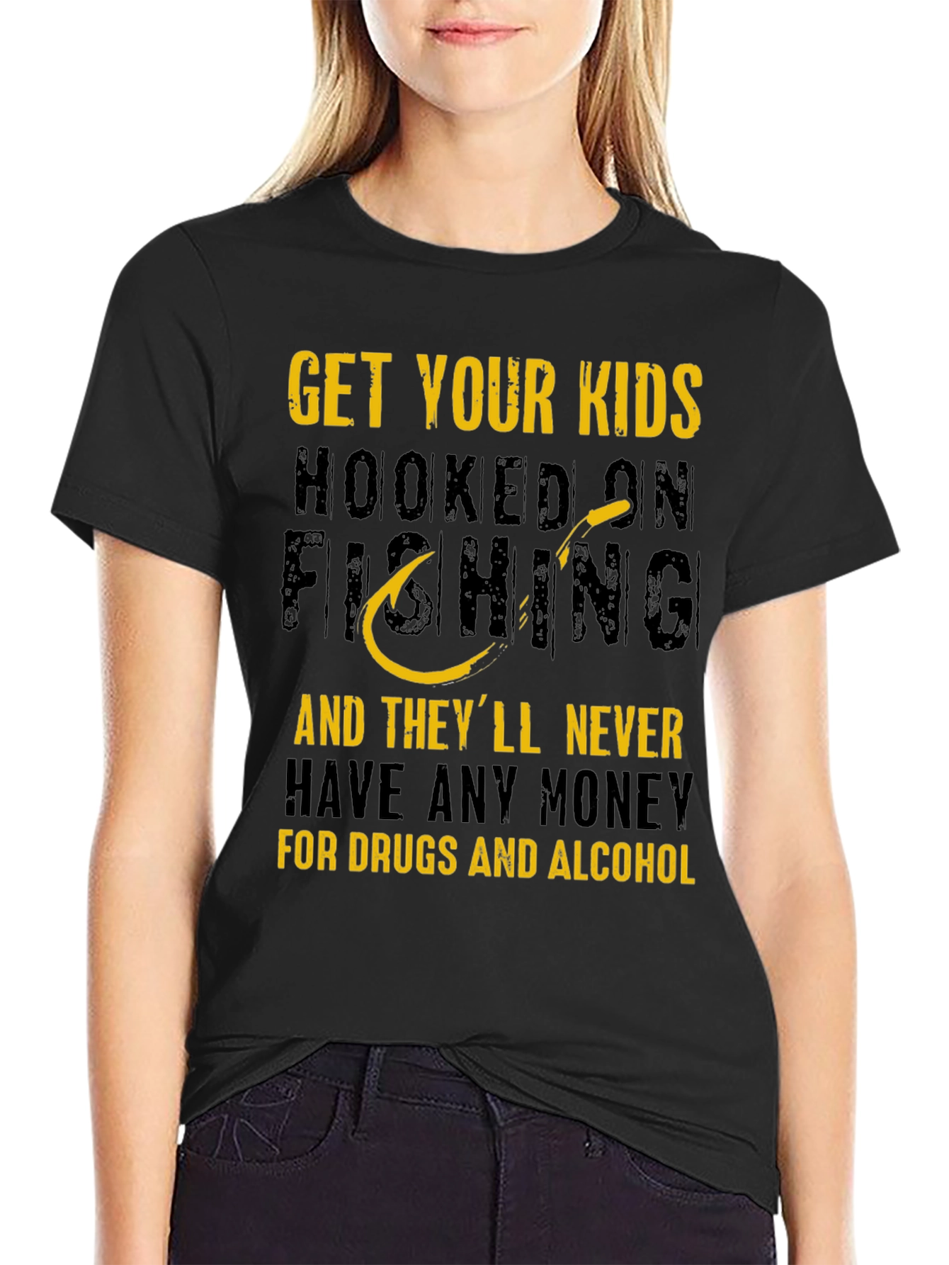 Black Get Your Kids Hooked On Fishing T-Shirt view 2