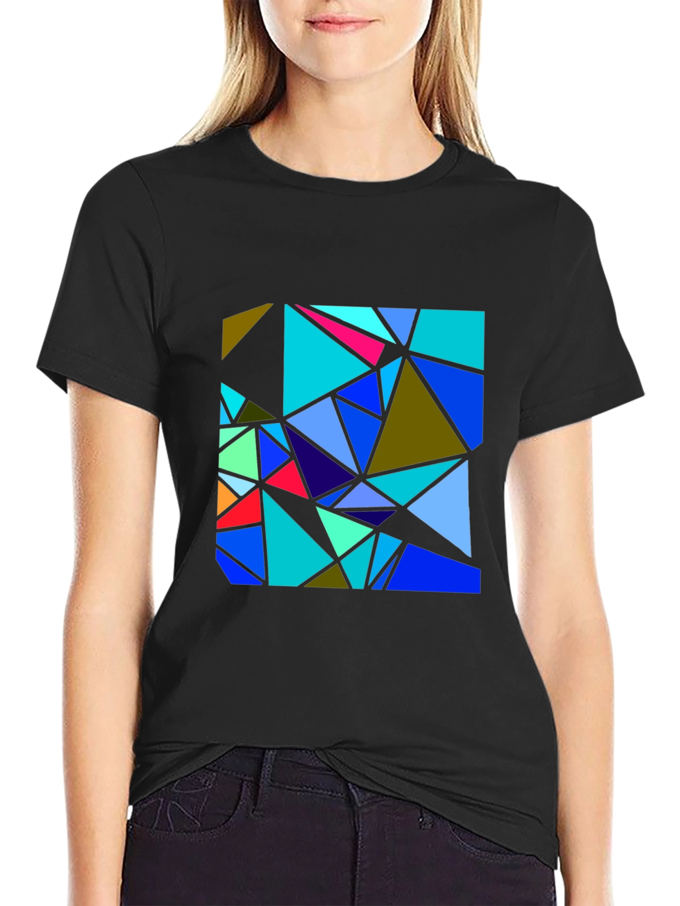 Black Abstract Geometric Triangle T-Shirt view 2