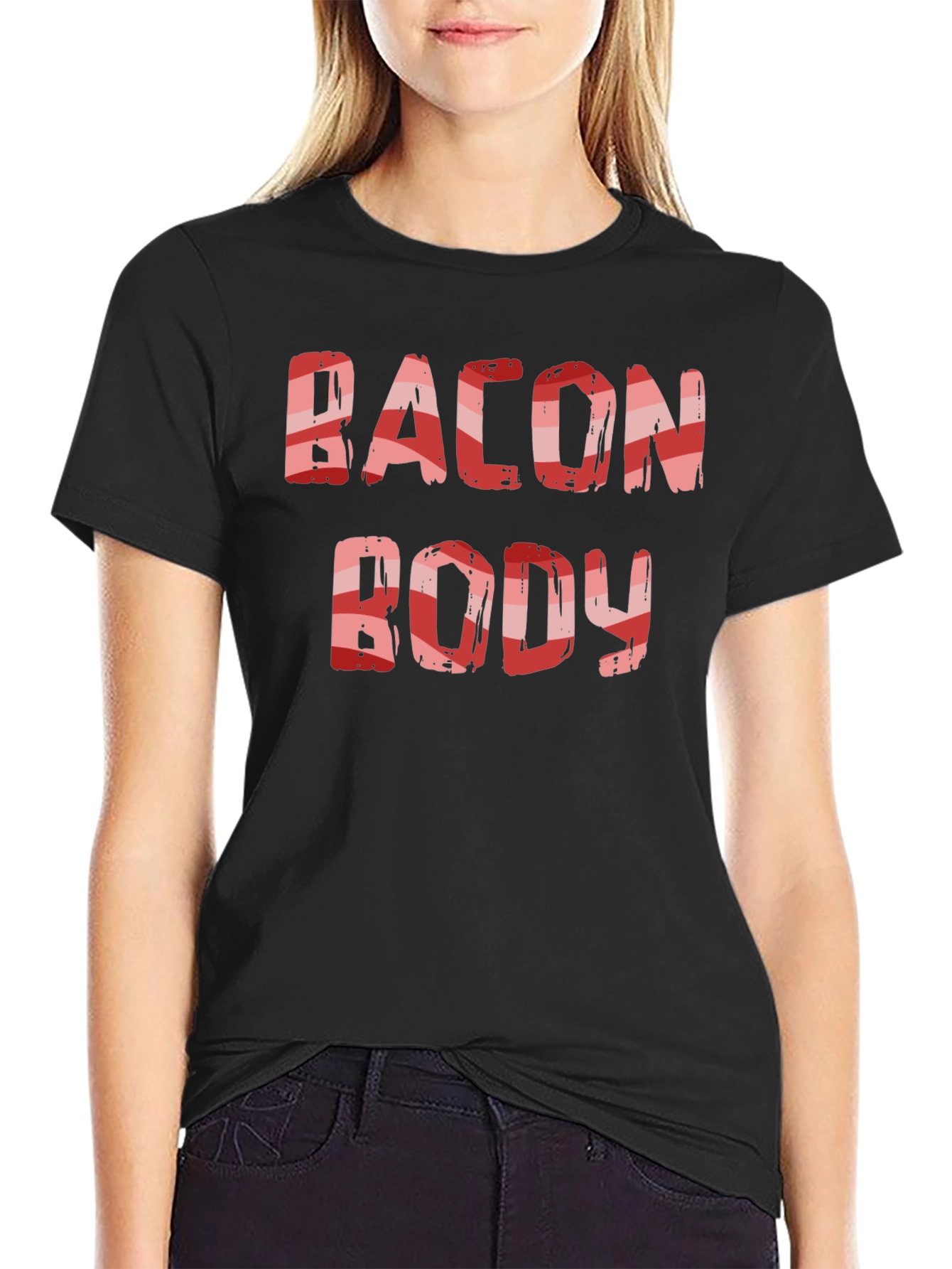Black Bacon Body T-Shirt Funny Foodie Tee view 2