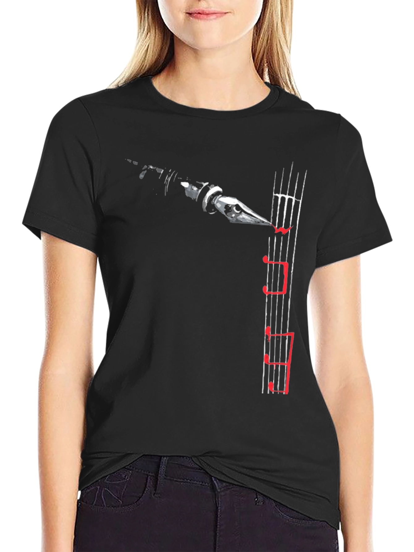 Black Musical Clarinet T-Shirt - Black, Music Lover's Tee view 2
