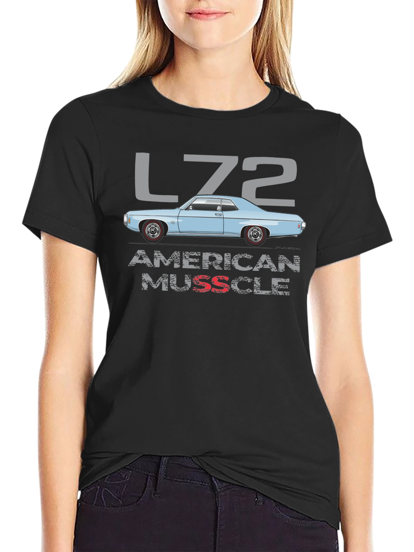 Black L72 American Muscle Car Graphic T-Shirt view 2