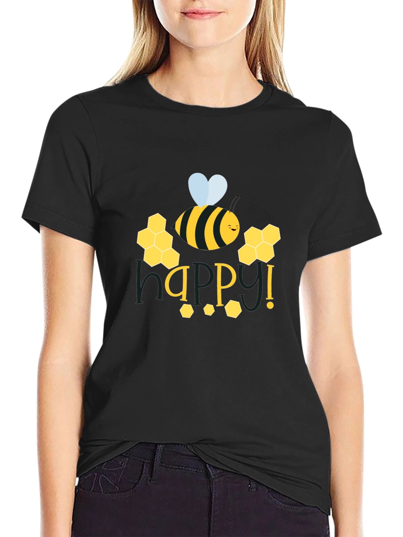 Black Happy Bee Graphic Tee - Black view 2