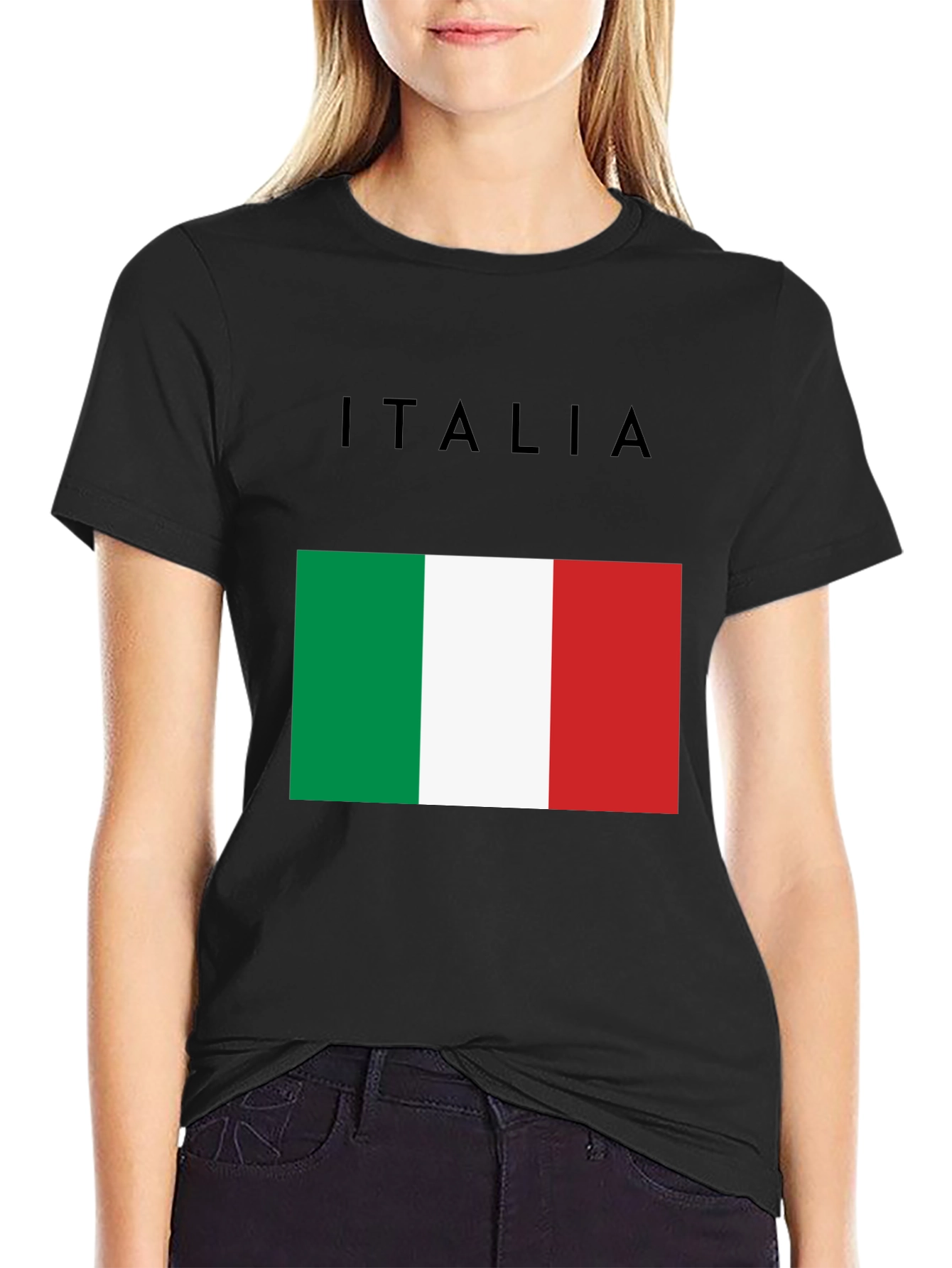 Black Italy Flag Graphic T-Shirt - Black Casual Tee view 2