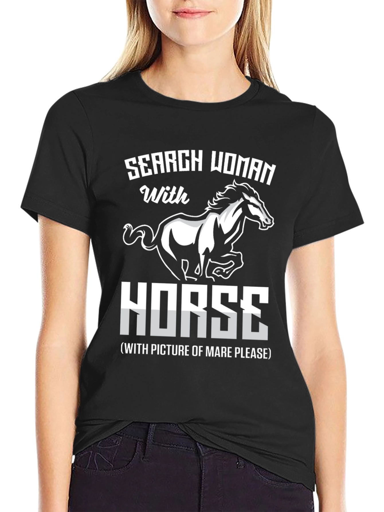 Black Search Woman with Horse Black Graphic Tee view 2
