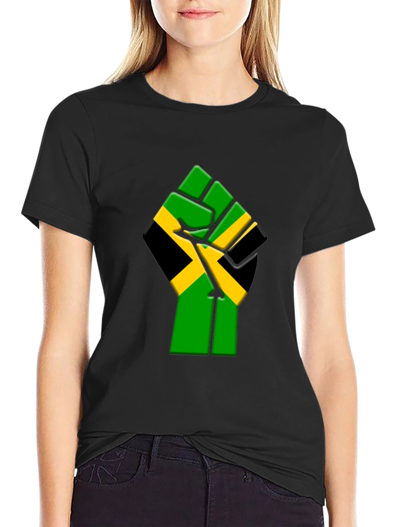 Black Jamaica Flag Fist Graphic T-Shirt - Black view 2