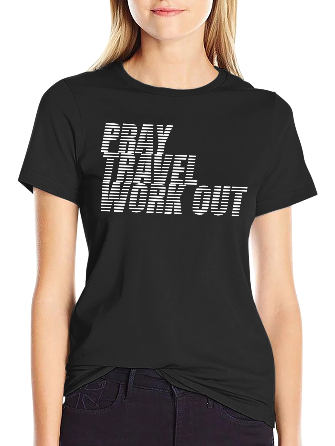 Black Pray Travel Workout Black Graphic Tee view 2