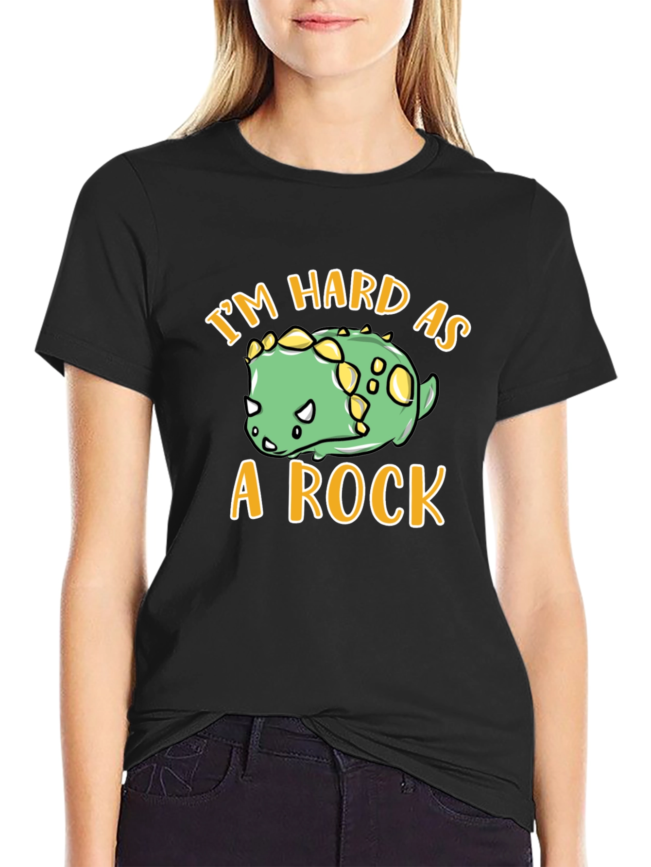 Black I'm Hard As A Rock Dino T-Shirt view 2