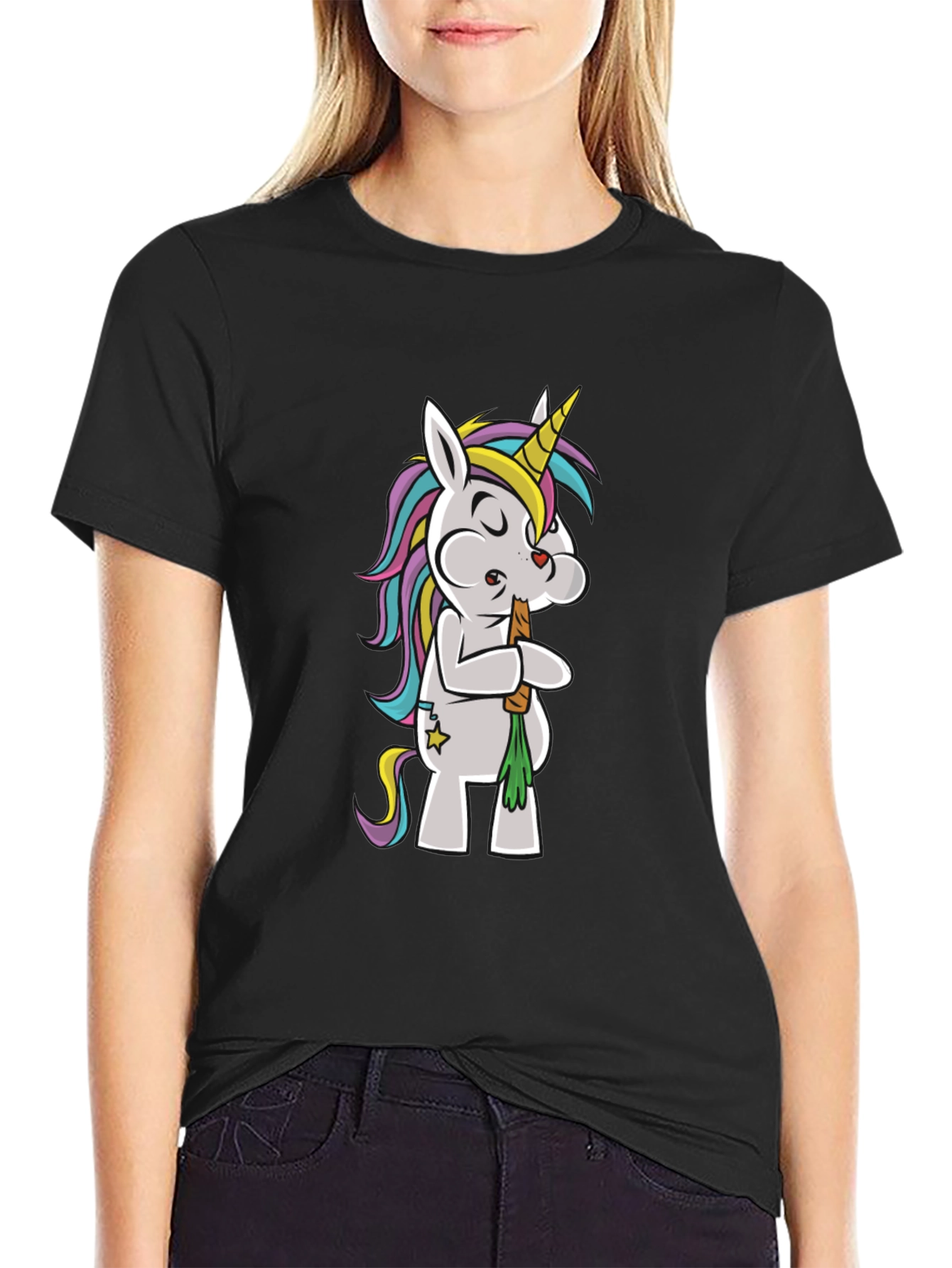 Black Unicorn Smoking Weed Funny T-Shirt view 2
