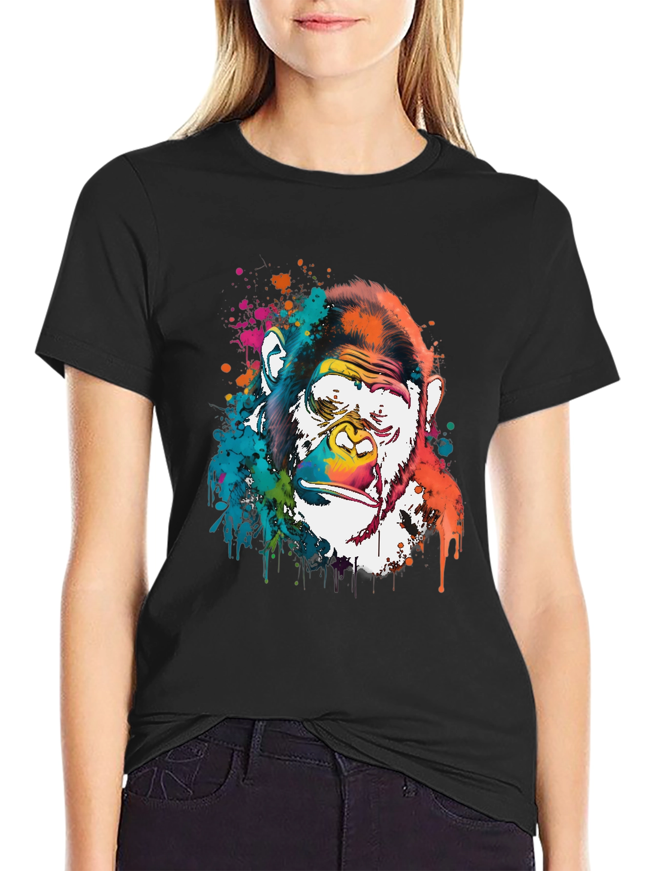 Black Colorful Gorilla Graphic Print Men's T-Shirt view 2