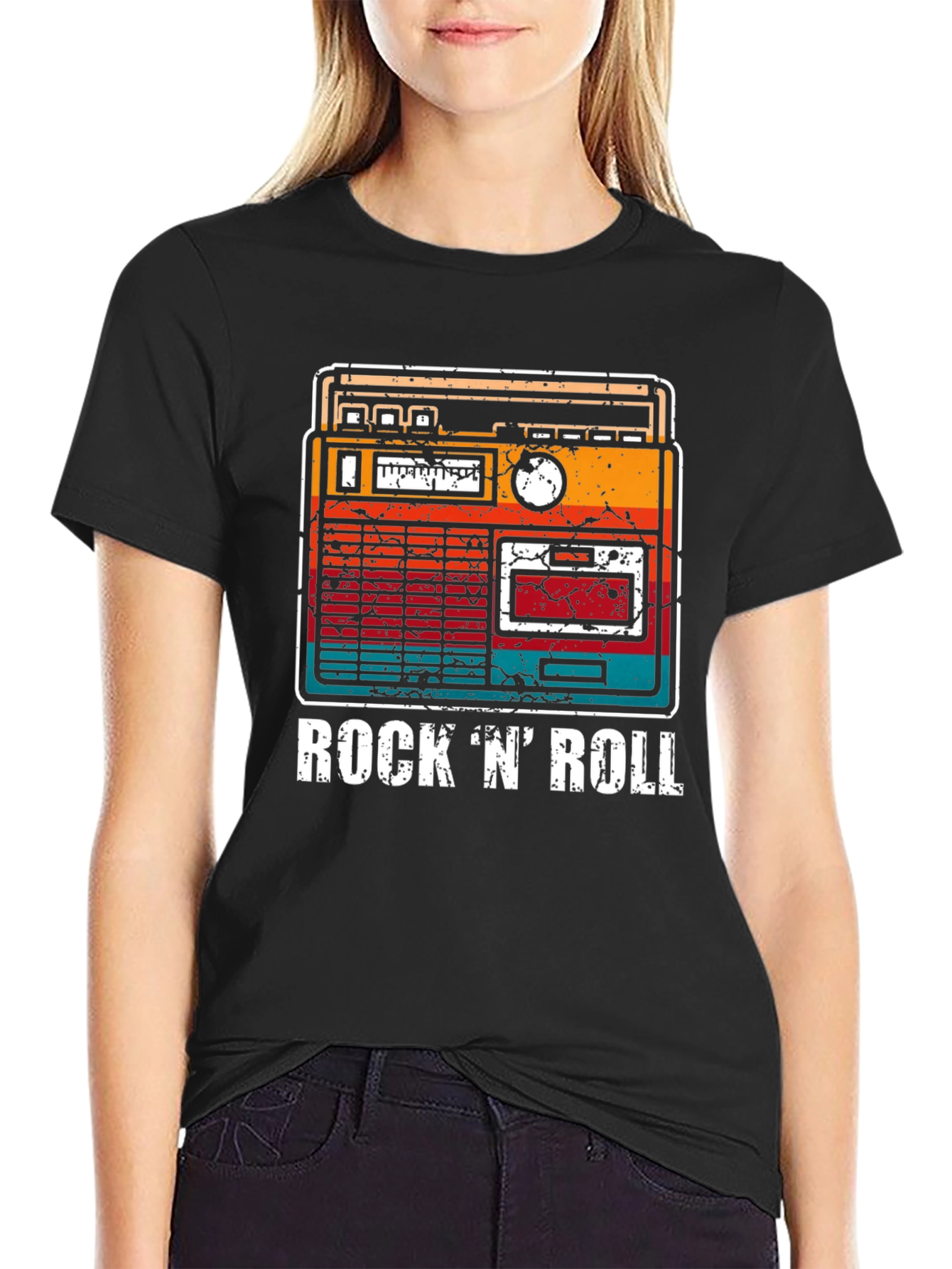 Black Retro Rock 'N' Roll Radio T-Shirt view 2