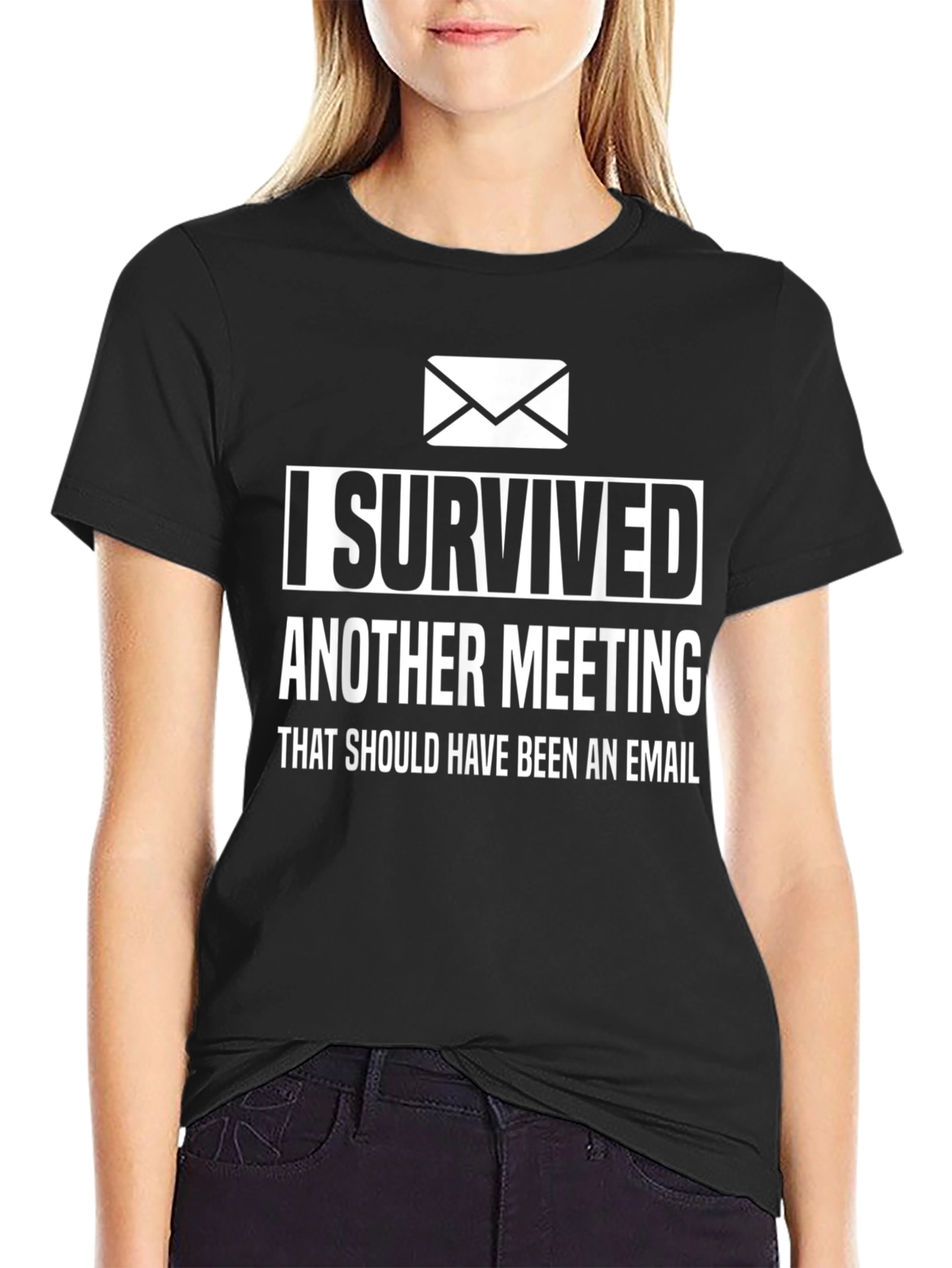 Black I Survived Another Meeting Black Graphic Tee view 2