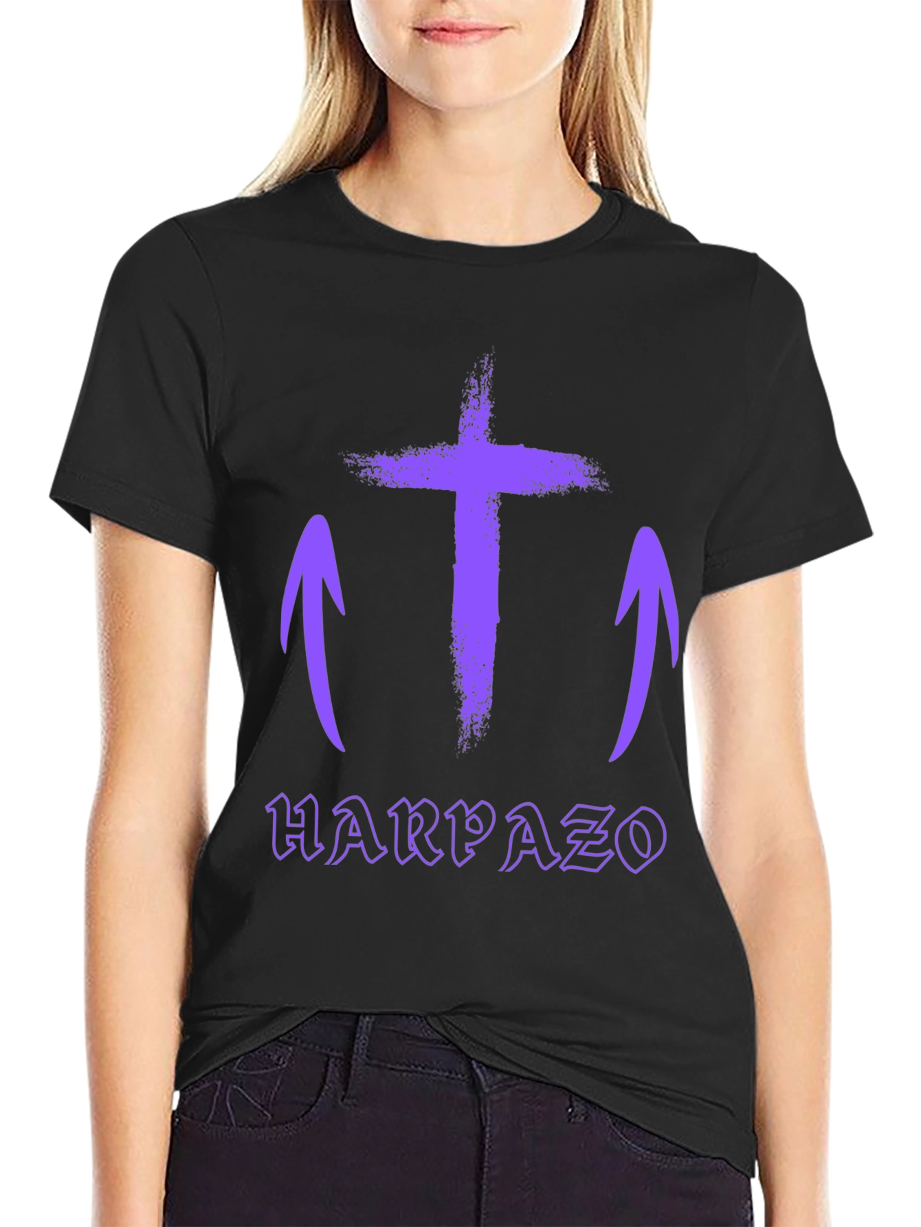 Black Grunge Cross Graphic Tee - Harpaso Black T-Shirt view 2