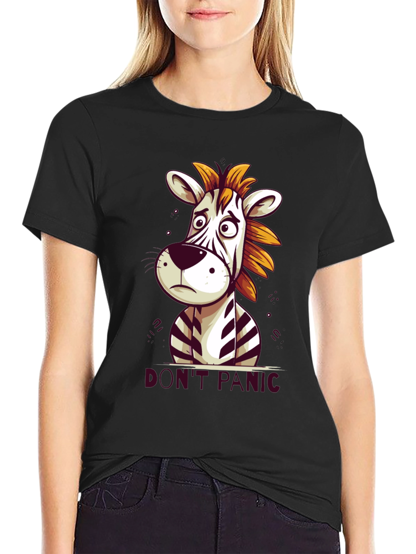 Black Don't Panic Zebra Graphic Tee view 2