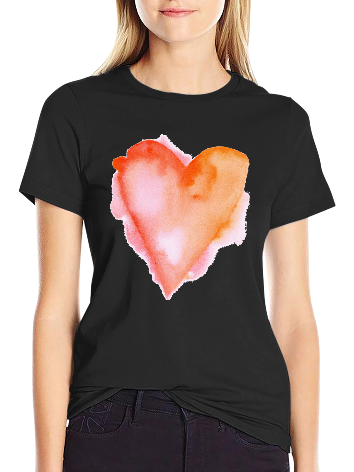 Black Watercolor Heart Graphic Tee - Soft Black Cotton Blend view 2