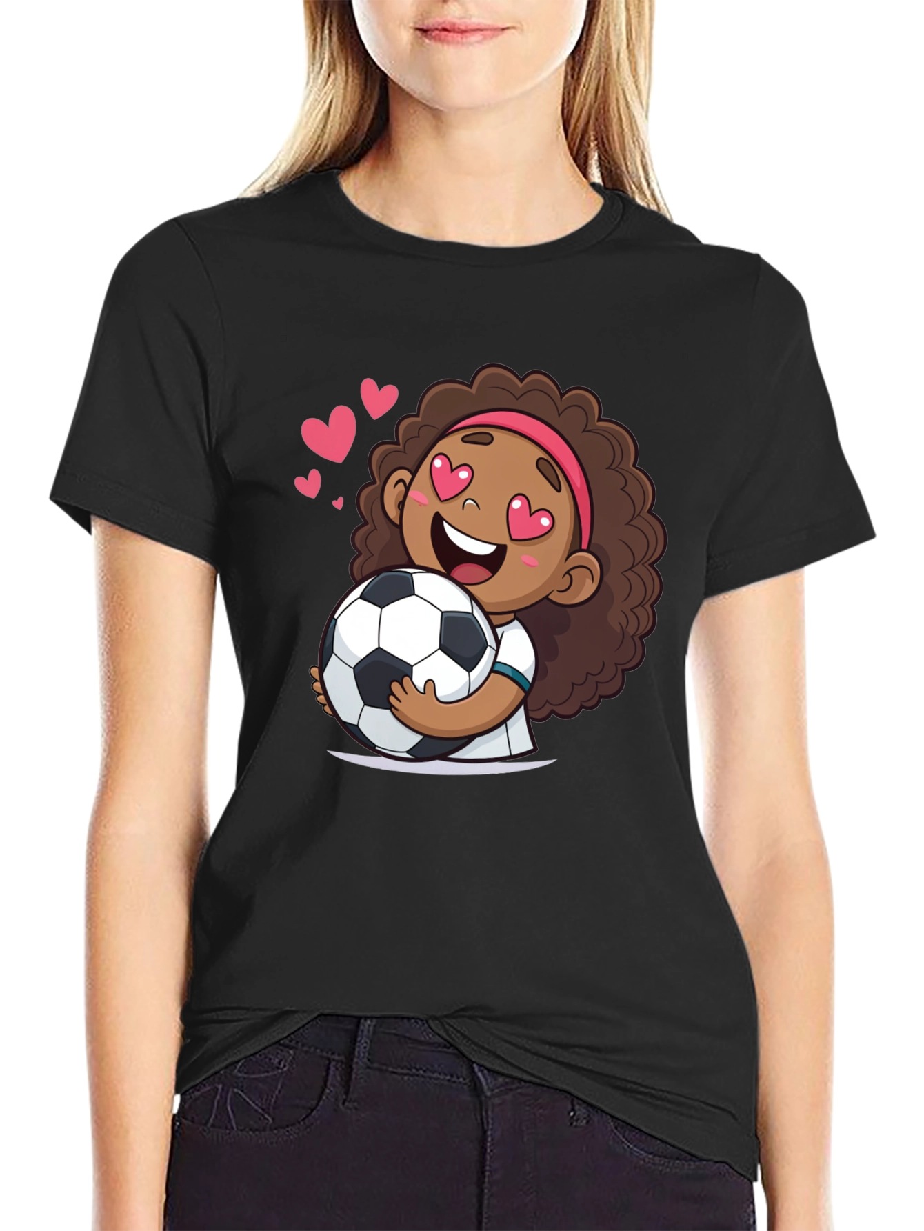 Black Cute Soccer Girl T-Shirt view 2