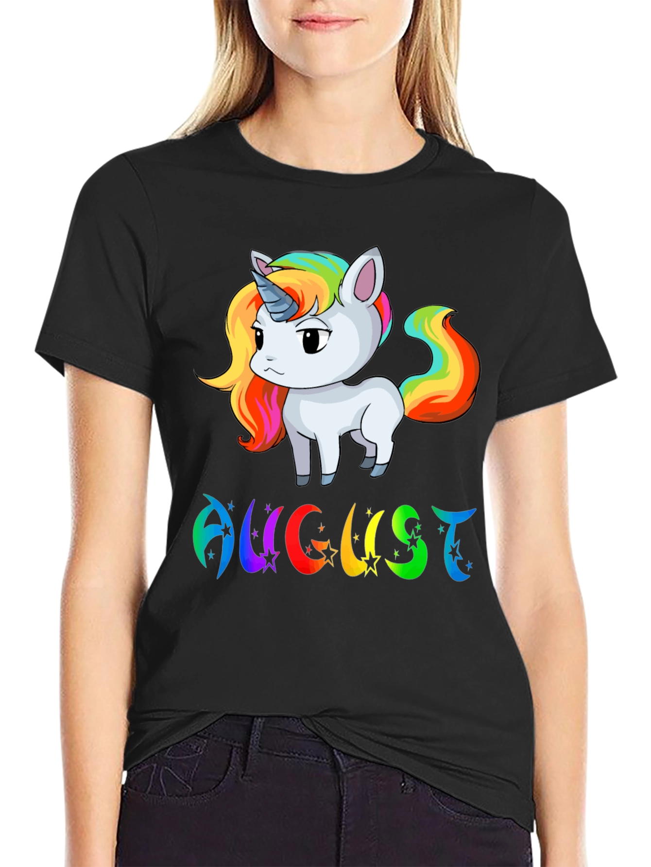 Black August Unicorn Birthday T-Shirt view 2
