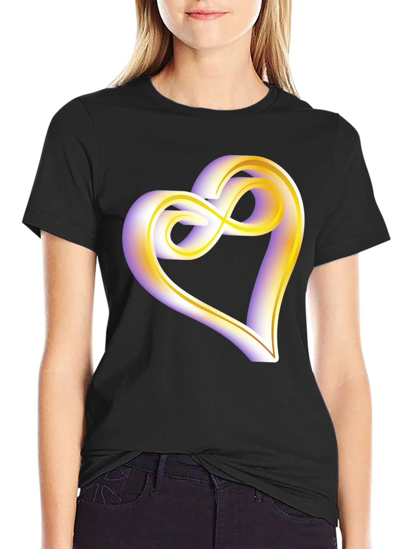 Black Heart Infinity Symbol Graphic Tee - Soft Black Cotton view 2