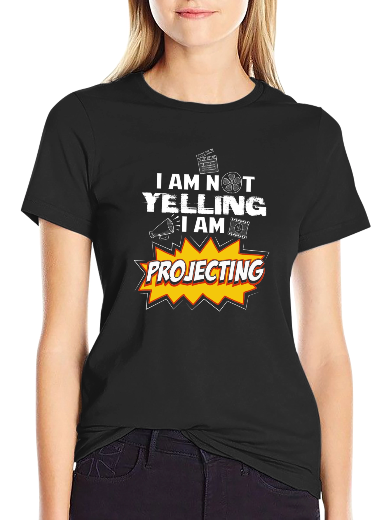 Black I am not yelling I am projecting T-Shirt view 2