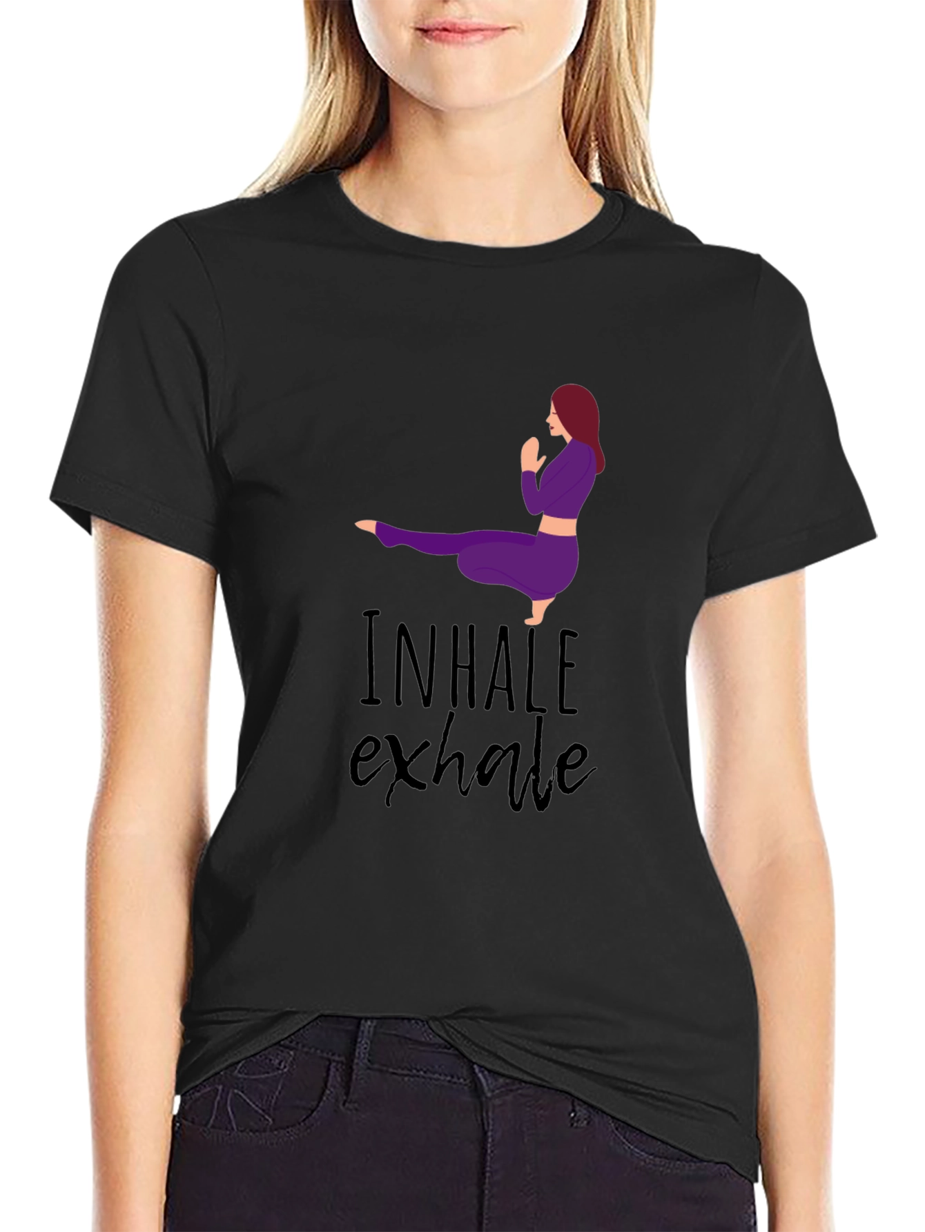Black Inhale Exhale Yoga Graphic Tee - Black view 2