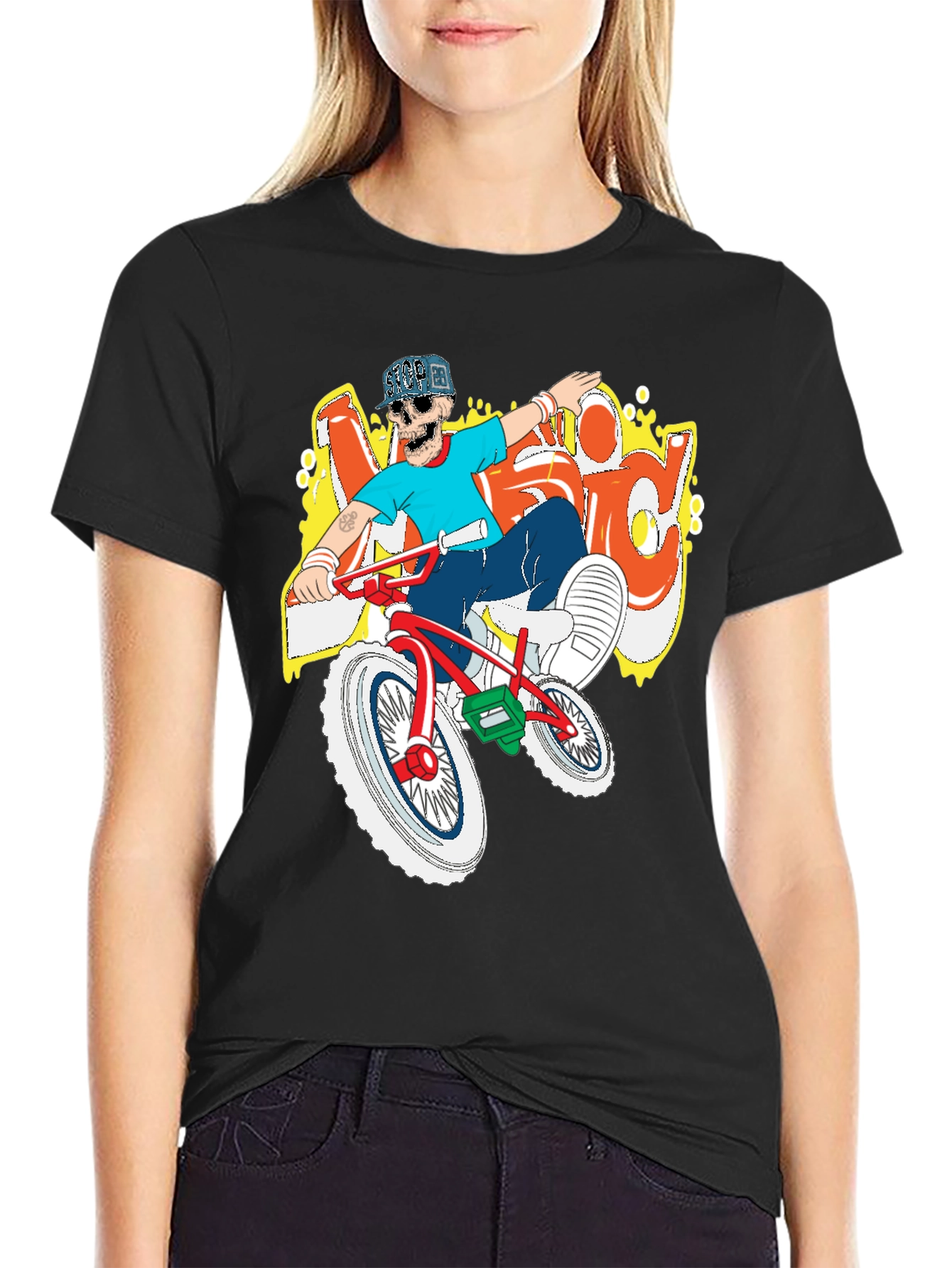 Black BMX Rider Skeleton Graphic Tee view 2