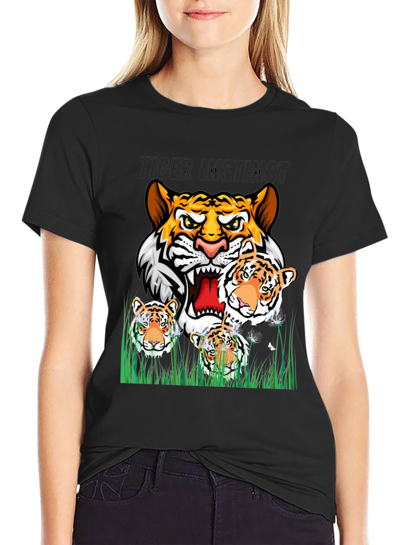 Black Tiger Instinct Black Graphic T-Shirt view 2