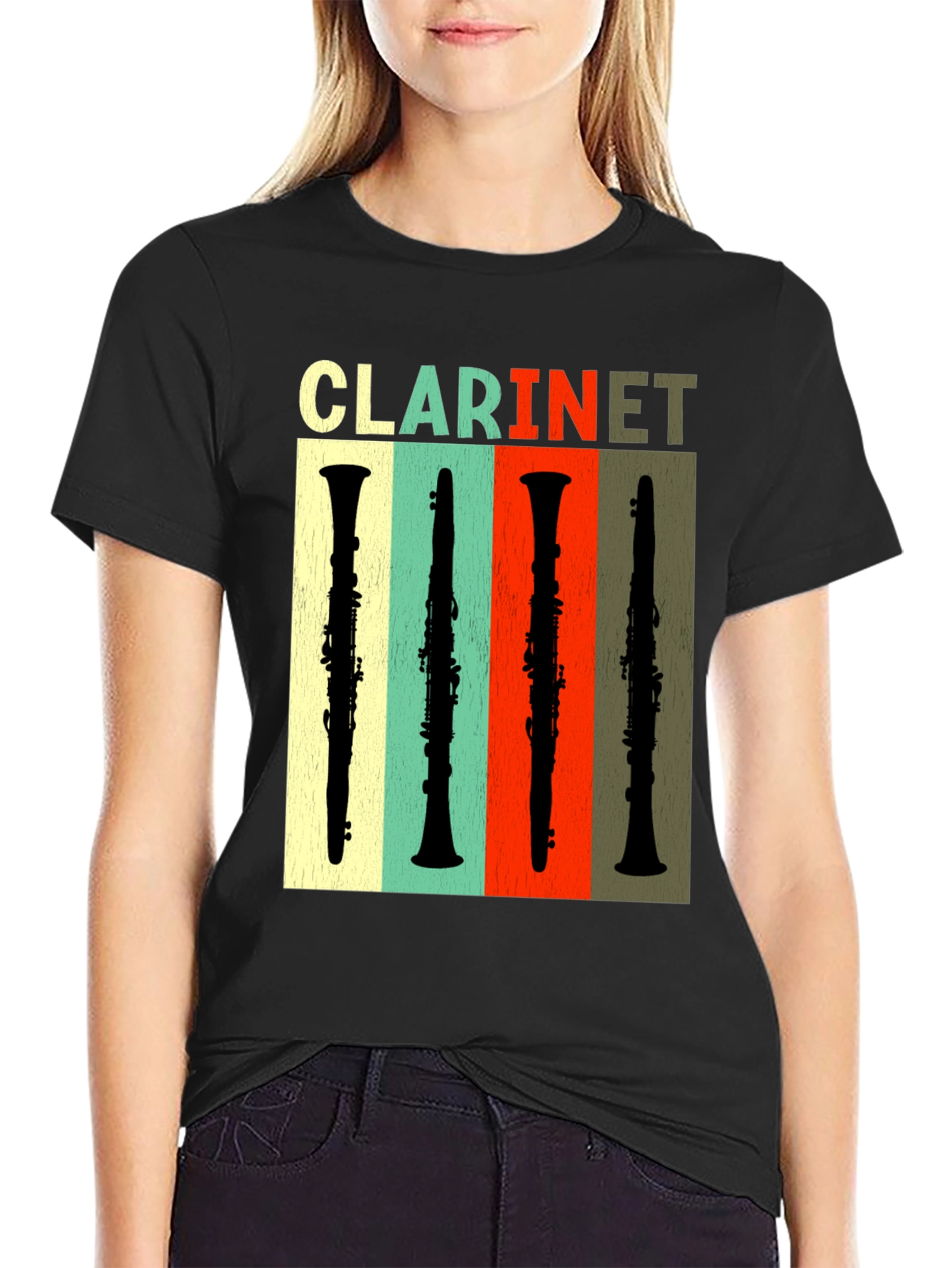 Black Retro Clarinet T-Shirt - Music Lover Tee view 2