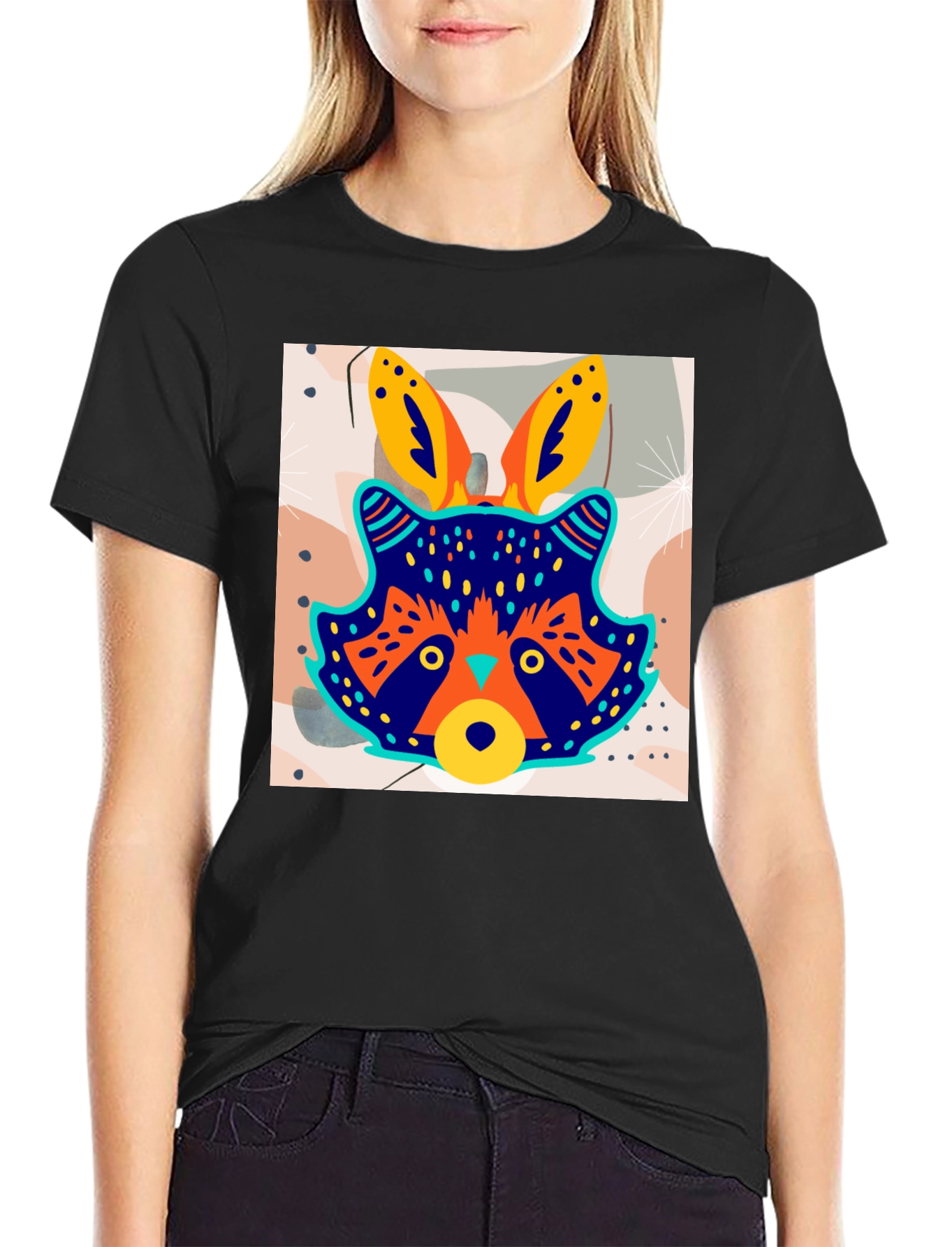 Black Funky Raccoon Graphic Tee - Stylish Men's Black T-Shirt view 2