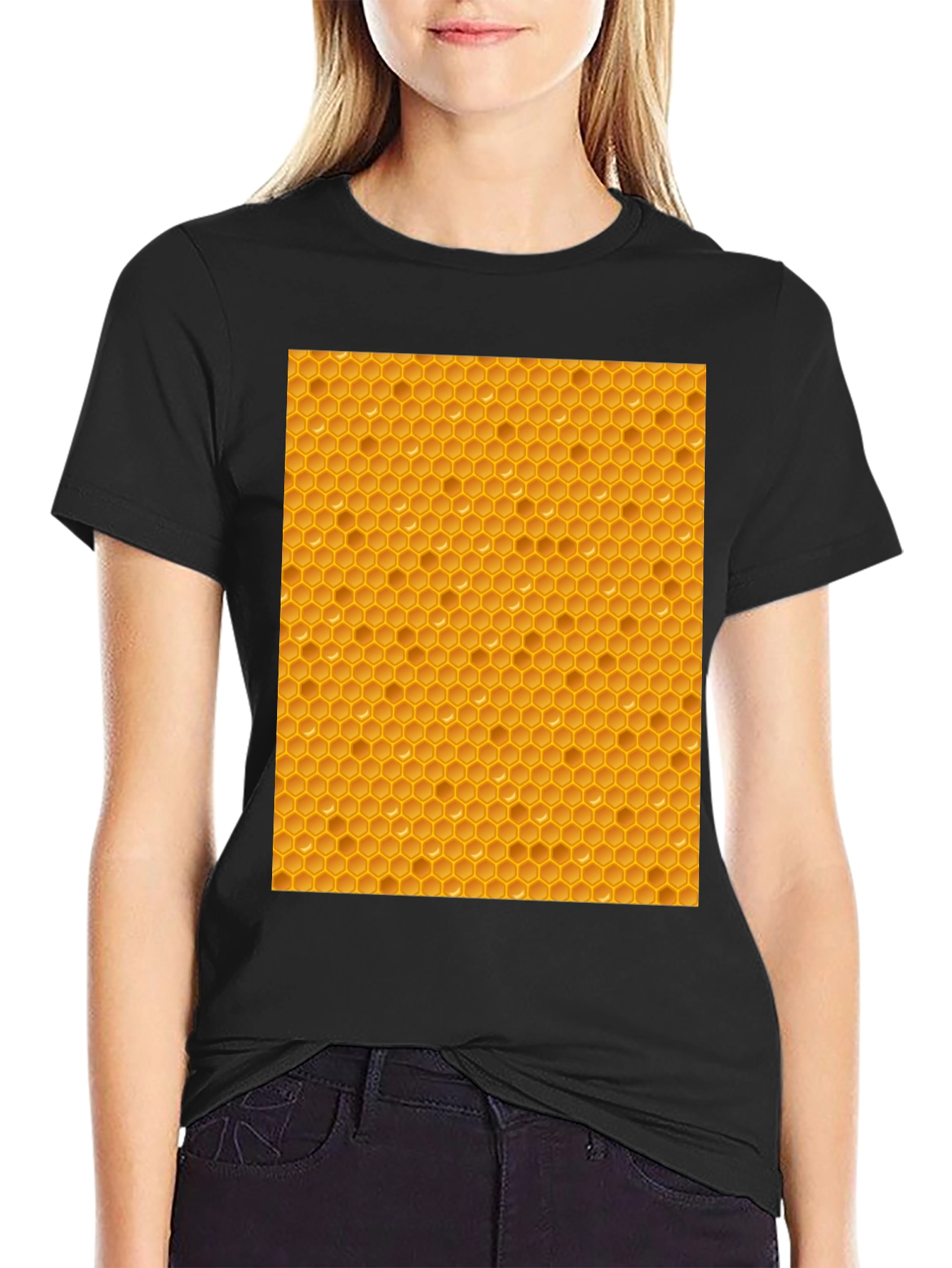 Black Honeycomb Patterned T-Shirt - Unique Honeycomb Design view 2