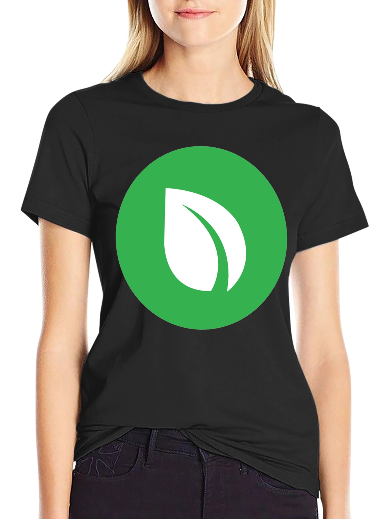 Black Green Leaf Logo Black T-Shirt view 2