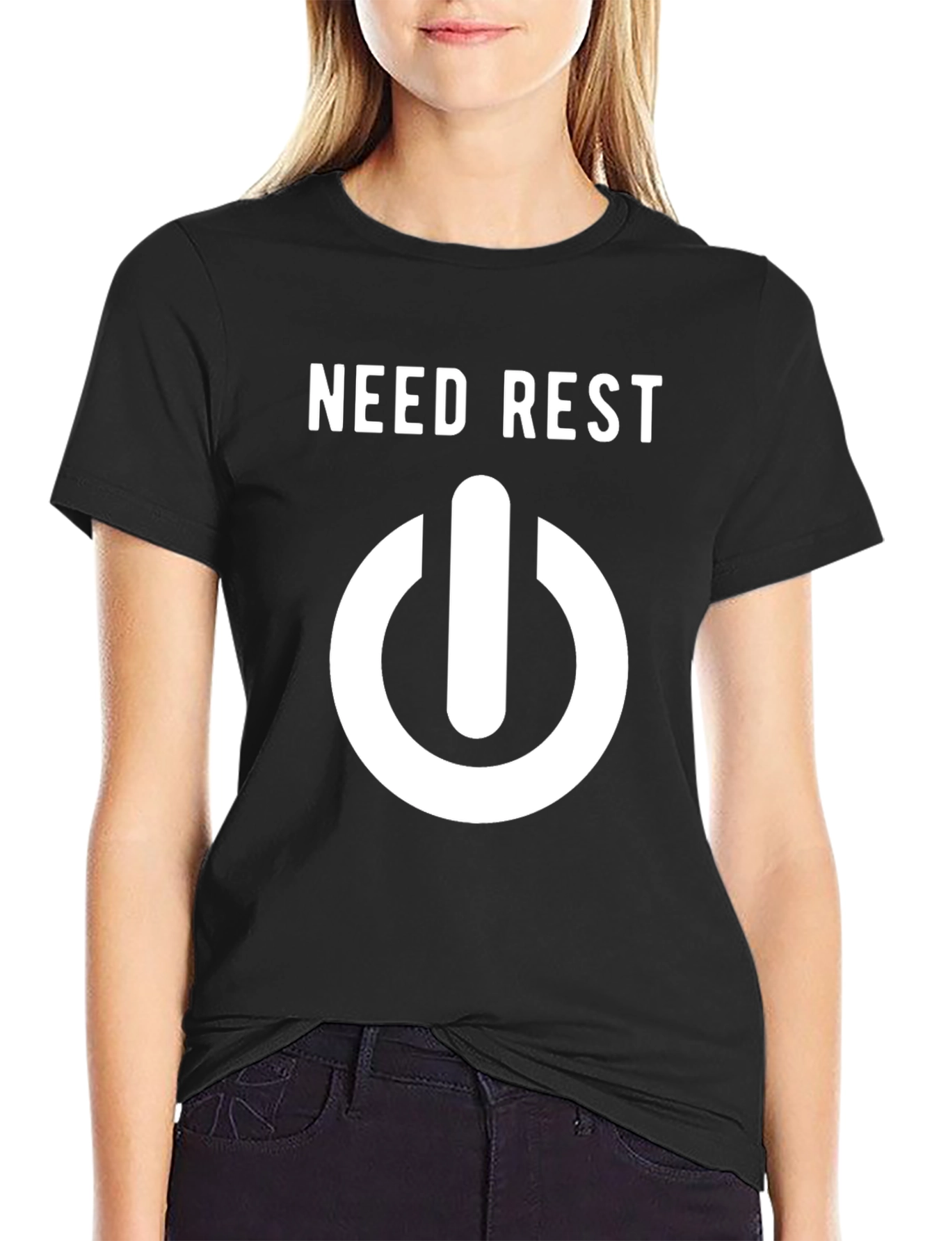 Black Need Rest T-Shirt: Power Button Design, Casual Comfort view 2