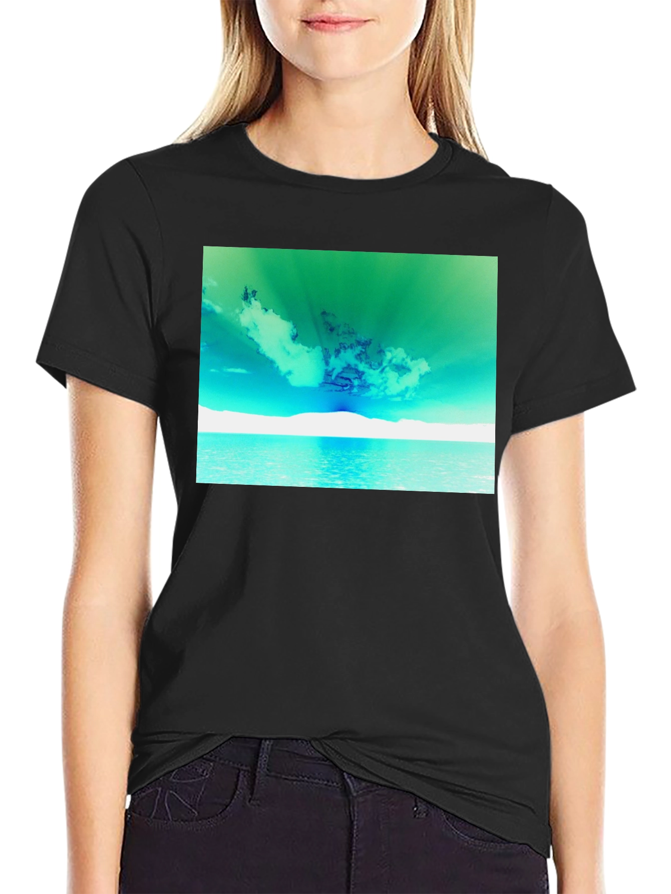 Black Surreal Sky Graphic Tee - Black Cotton Comfort view 2