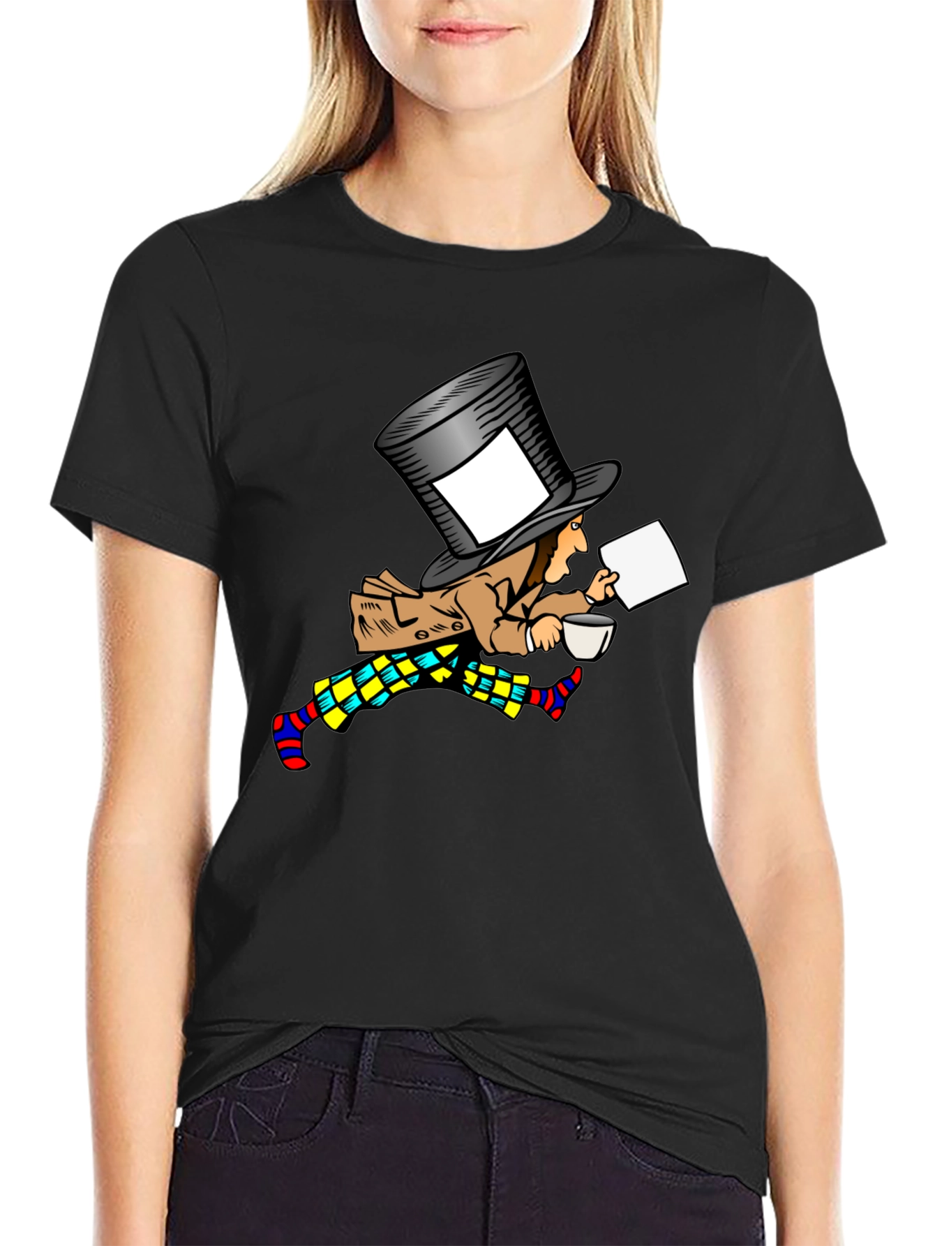 Black Mad Hatter Cartoon Graphic T-Shirt view 2