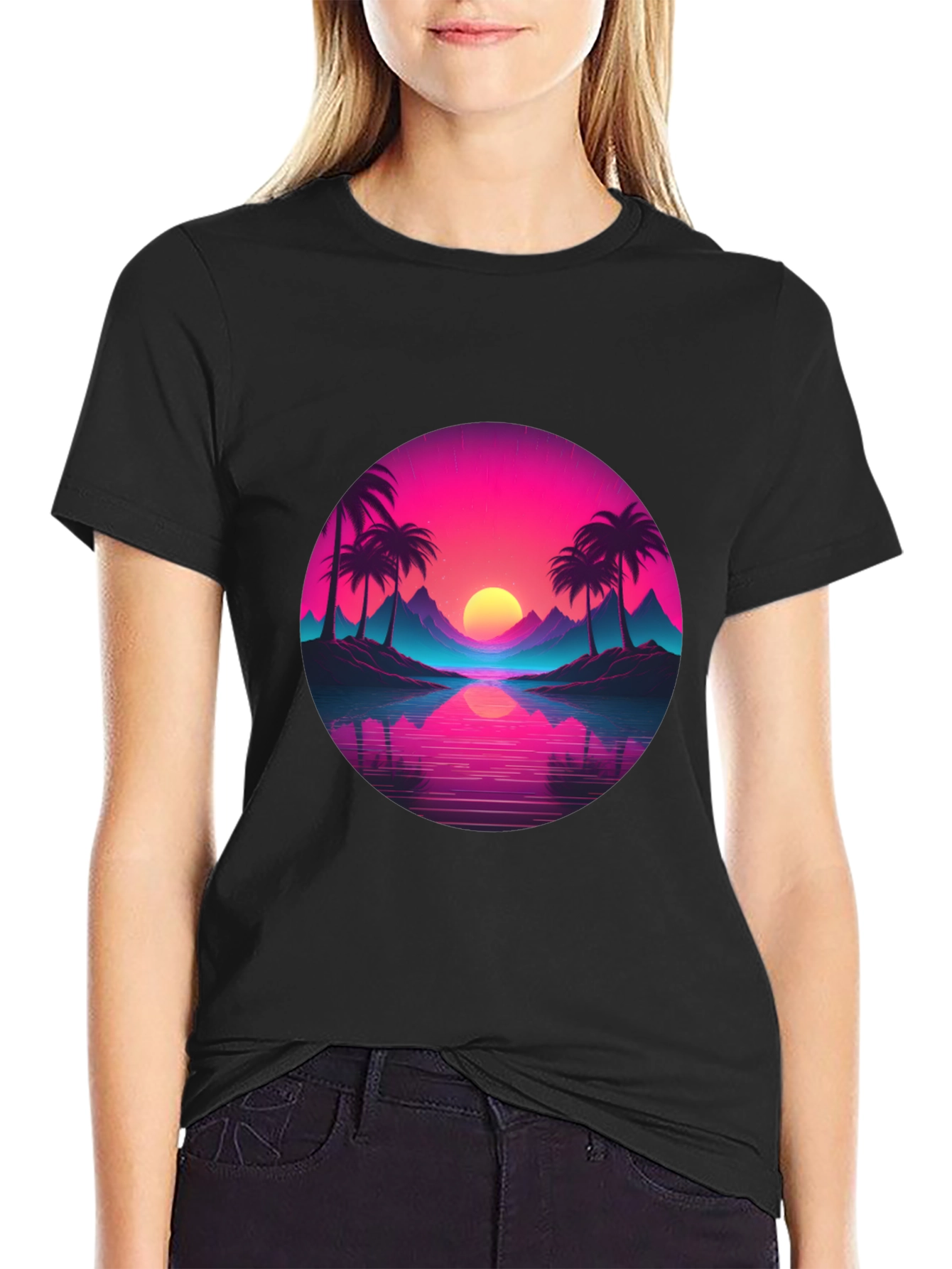 Black Retro Sunset Palm T-Shirt - Vibrant Graphic Tee view 2