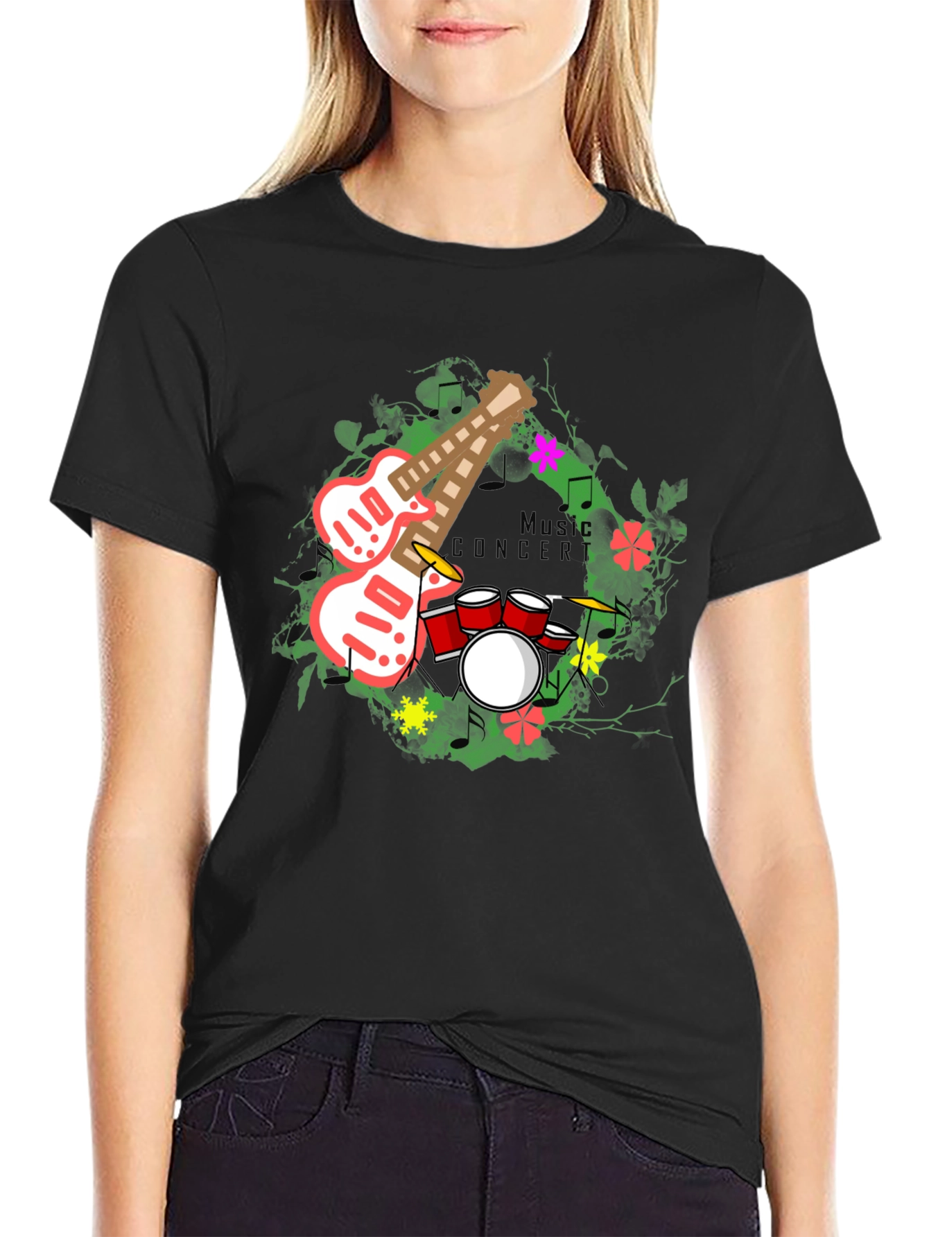 Black Music Concert Guitar Drum Graphic T-Shirt view 2