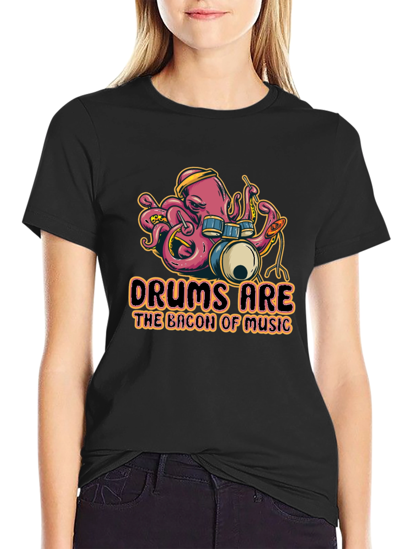 Black Drums Are The Bacon Of Music Funny T-Shirt view 2