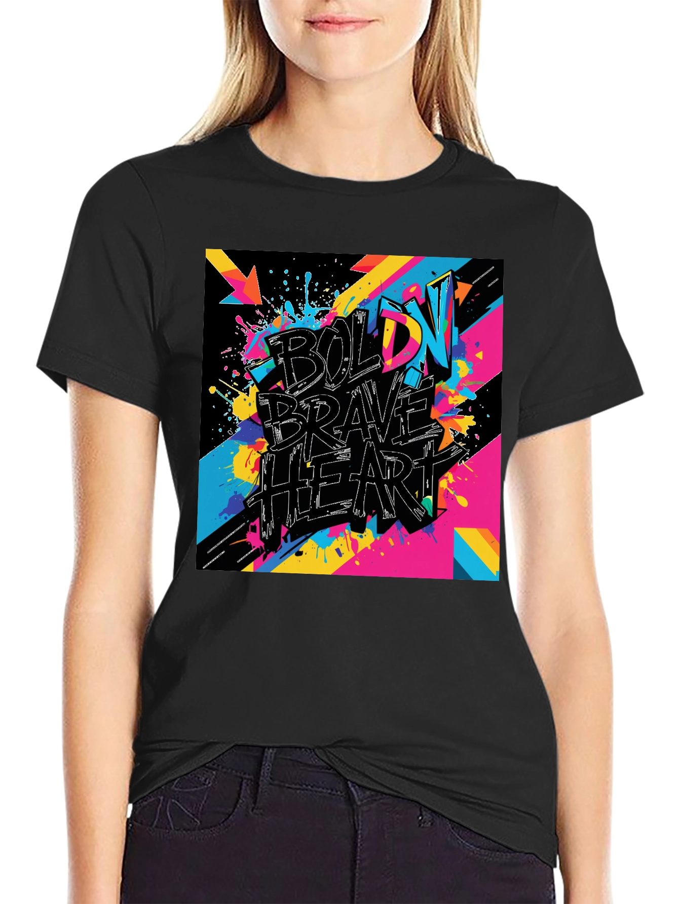 Black Bold Brave Heart Graphic Tee - Black view 2