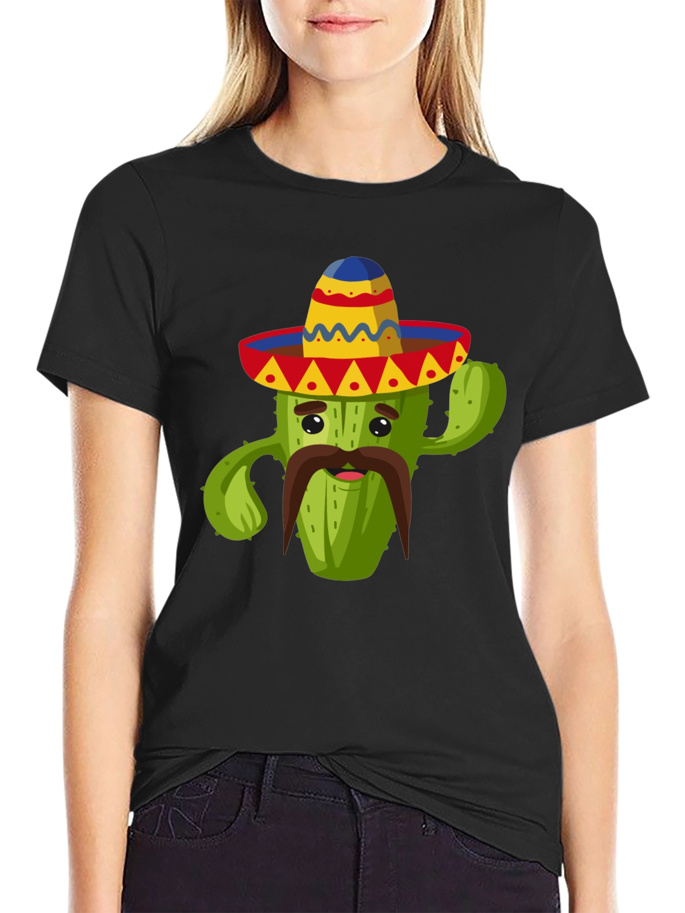 Black Cactus Sombrero Graphic Tee - Fun Cinco de Mayo Shirt view 2