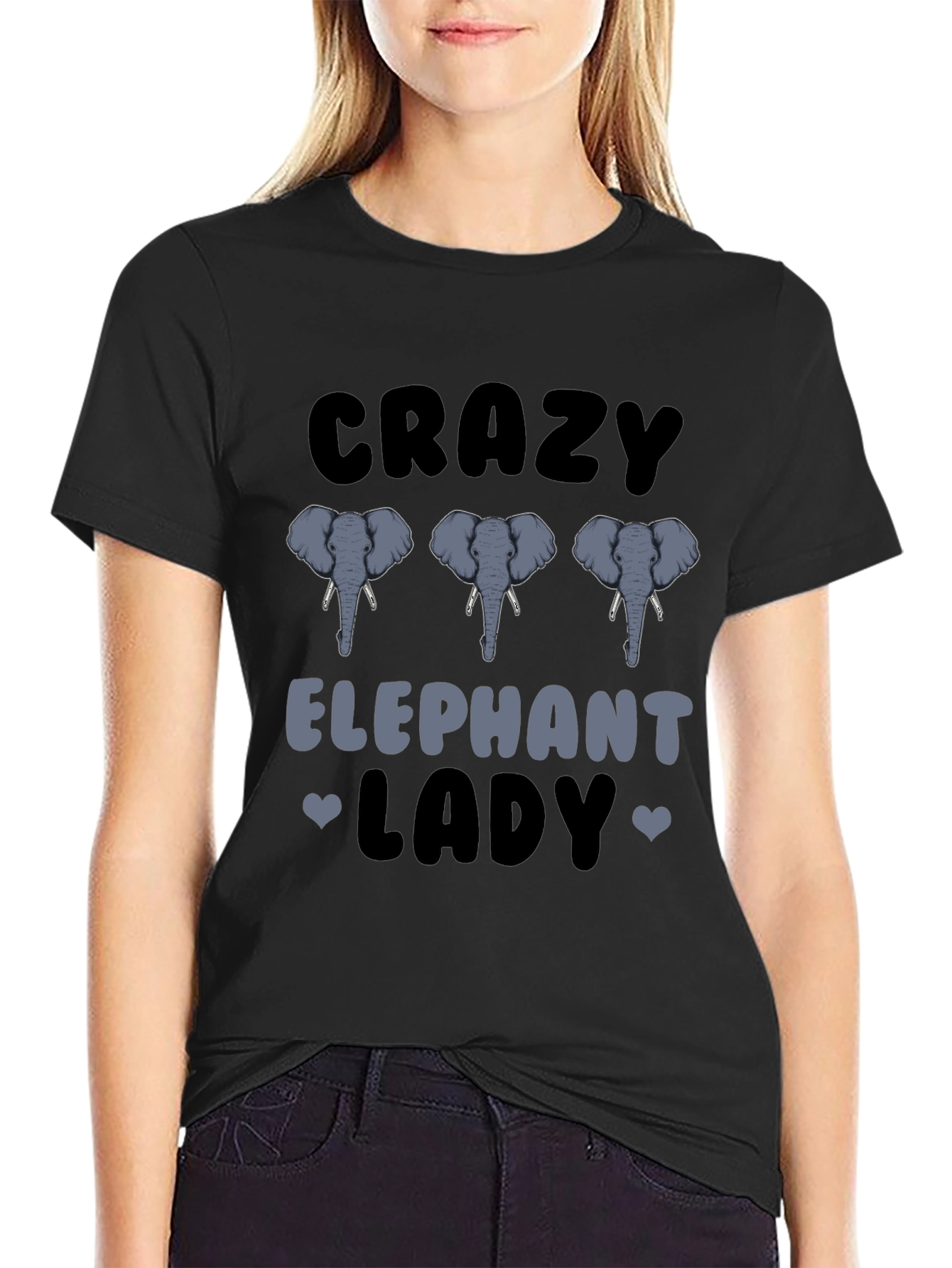 Black Crazy Elephant Lady Graphic T-Shirt view 2