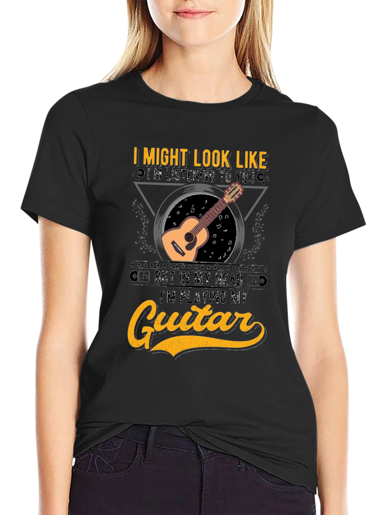 Black Guitar Lover T-Shirt - Musician Graphic Tee view 2