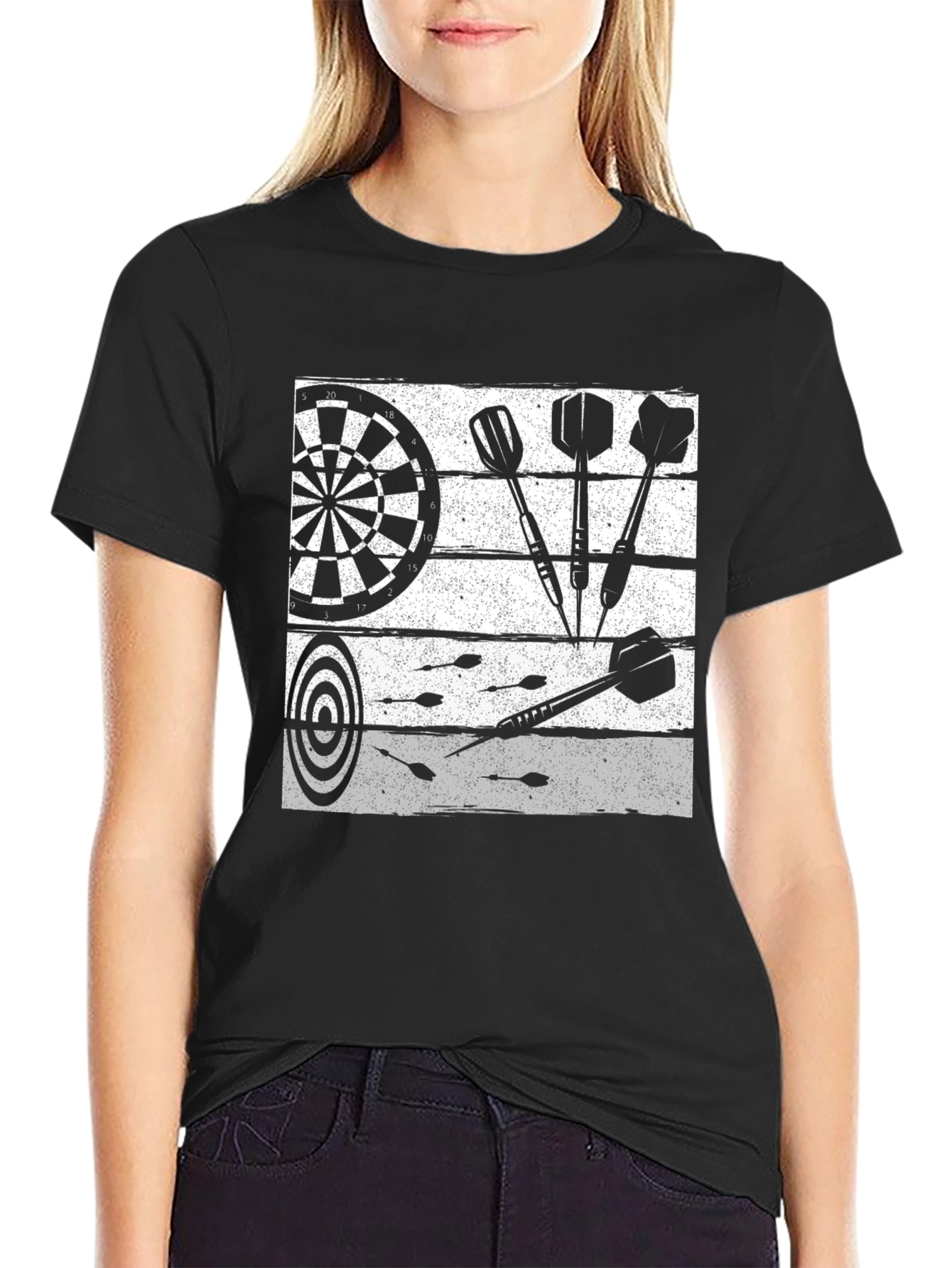 Black Darts Graphic T-Shirt - Black Cotton Tee view 2