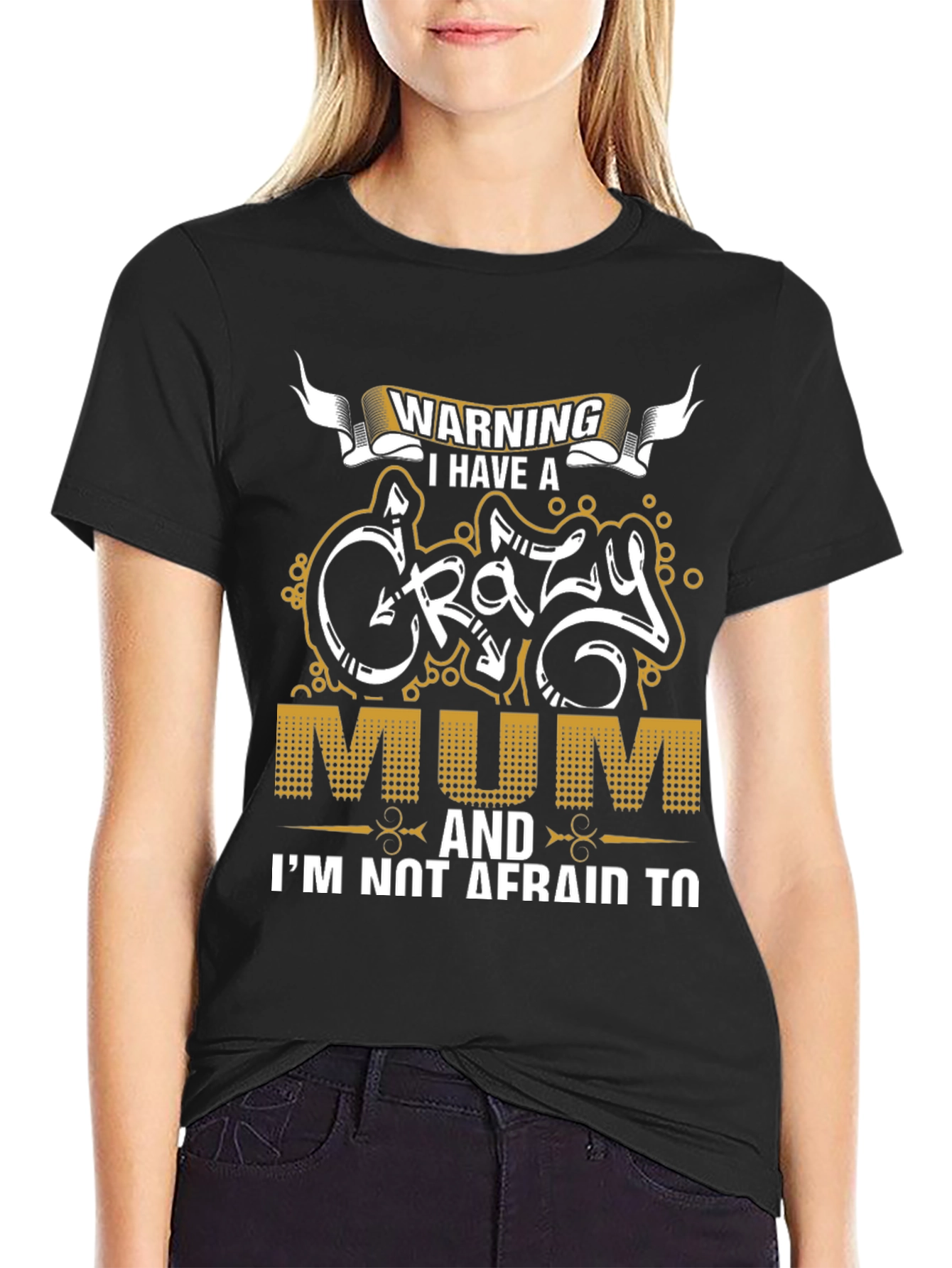 Black Warning Crazy Mum Graphic Tee view 2