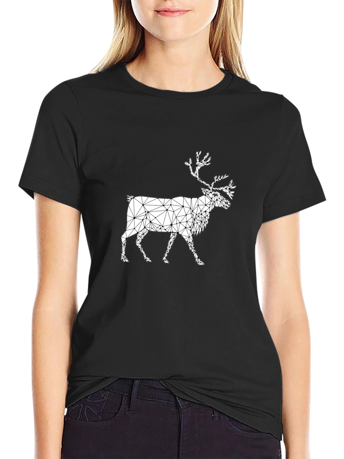 Black Geometric Reindeer Graphic Black T-Shirt view 2