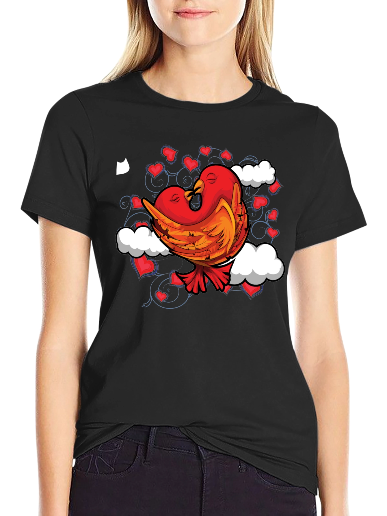 Black Love Birds Graphic Tee - Black Cotton Blend view 2