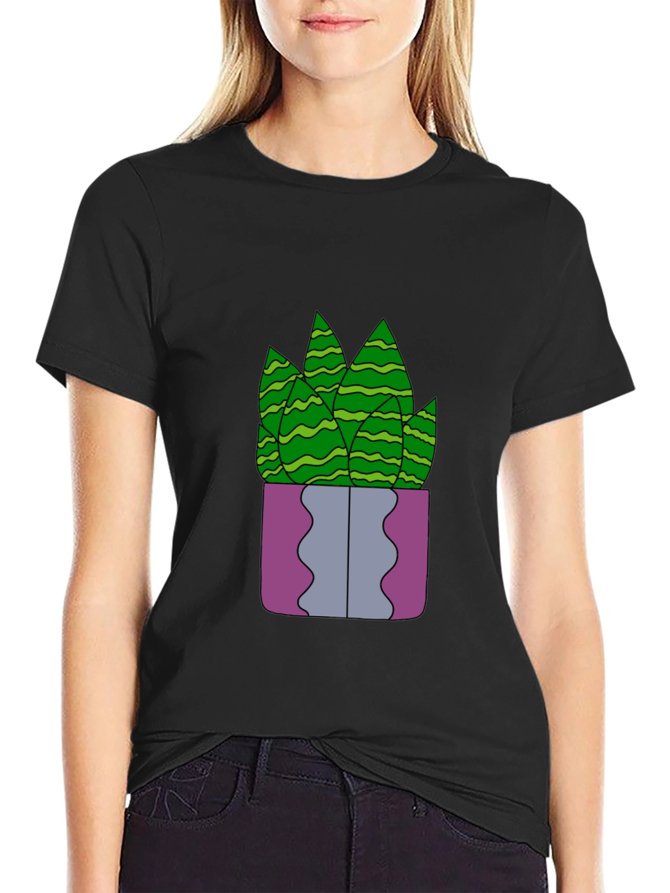 Black Potted Plant Graphic Tee - Unique Design, Soft Fabric view 2